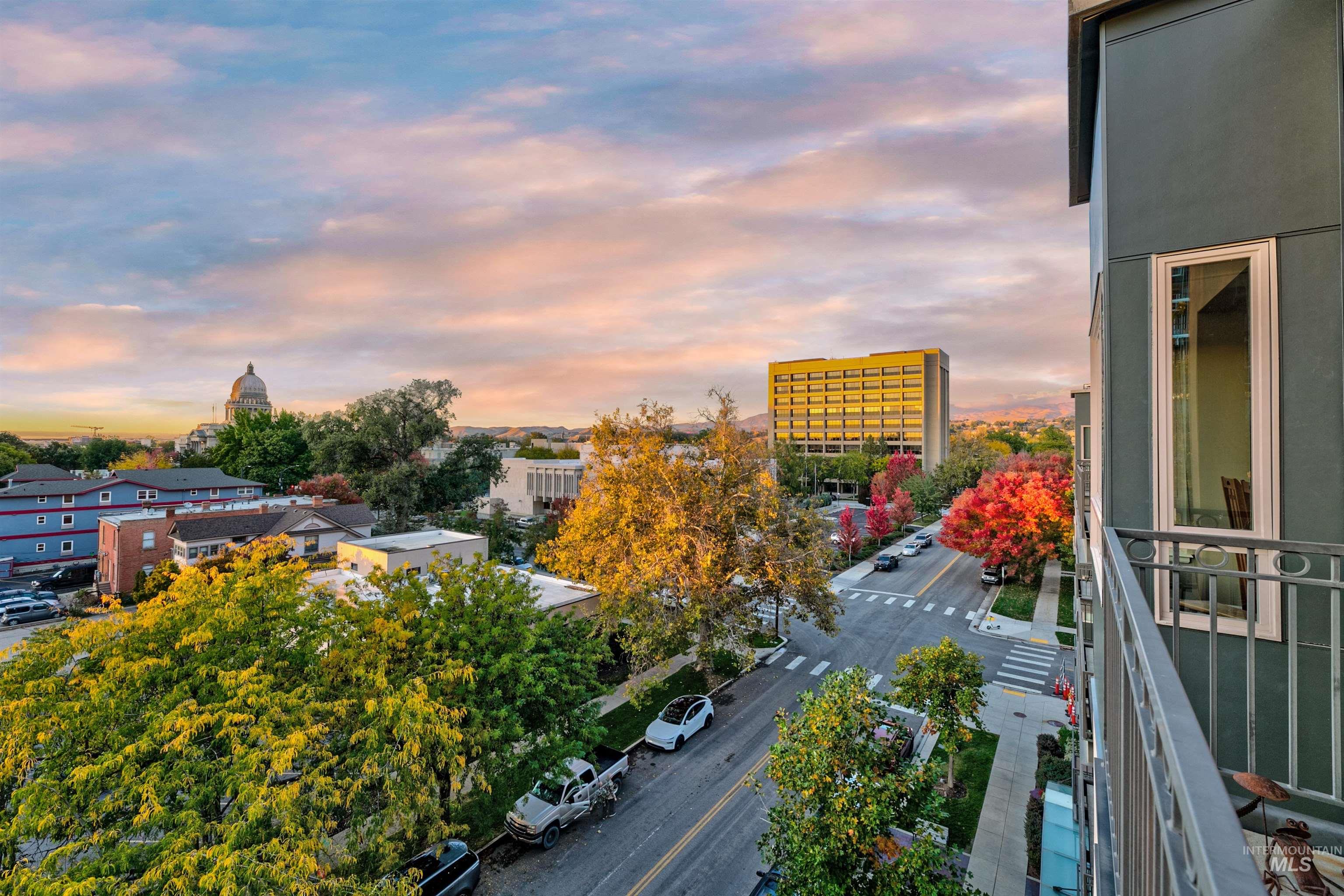 View of balcony at dusk