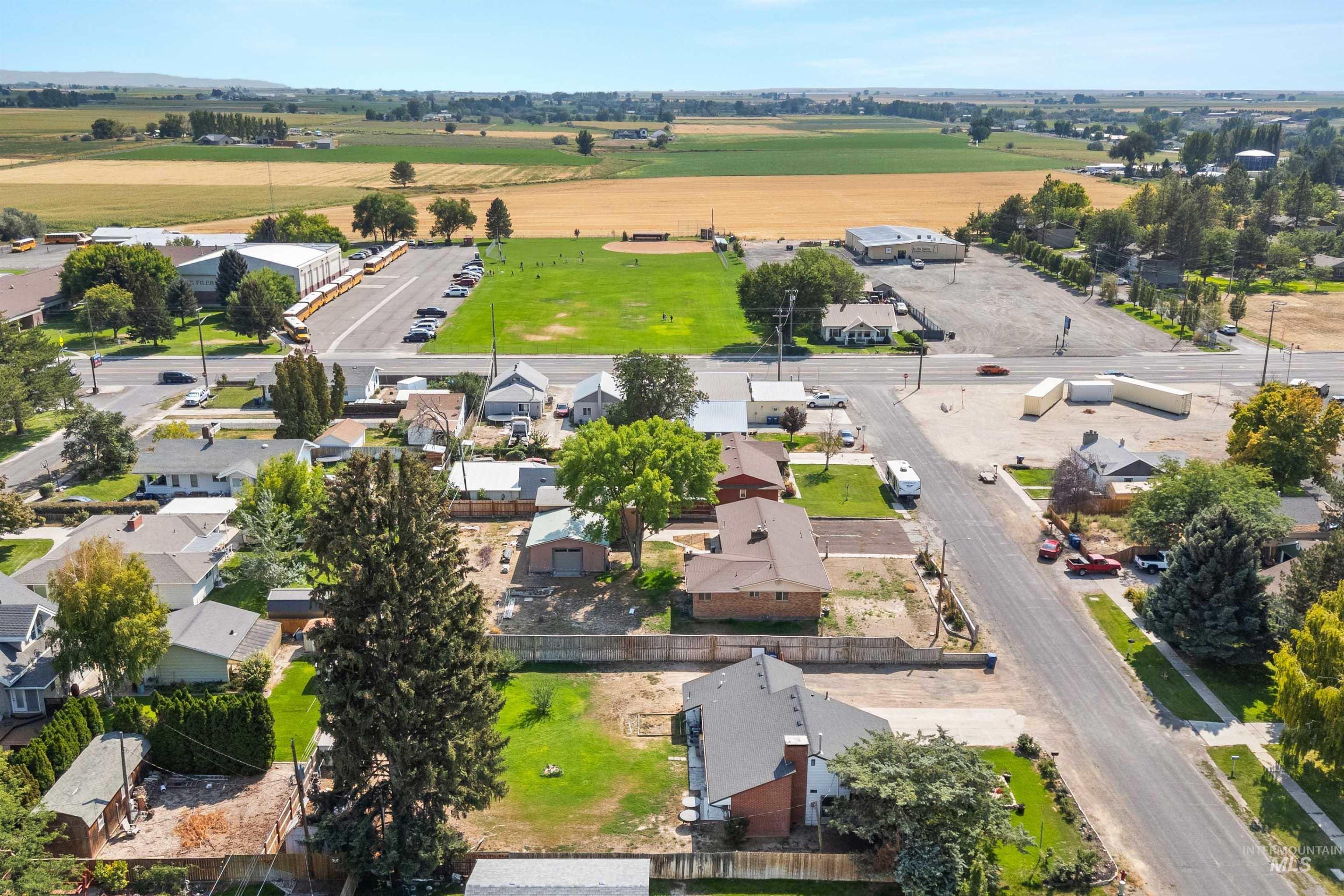 Aerial perspective of suburban area