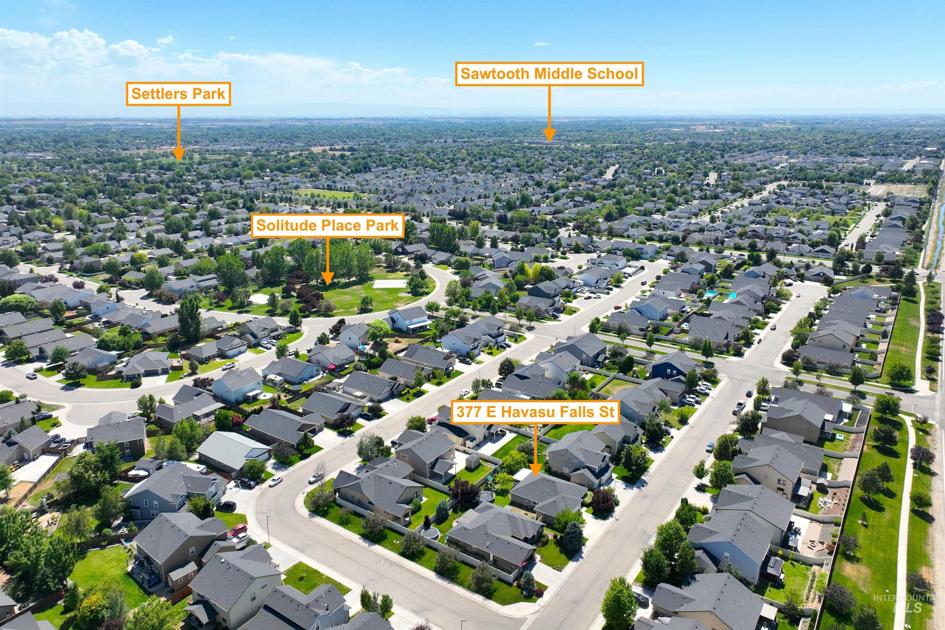 Aerial perspective of suburban area