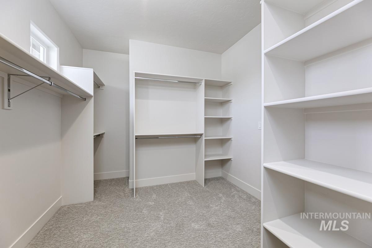 Walk in closet with light carpet