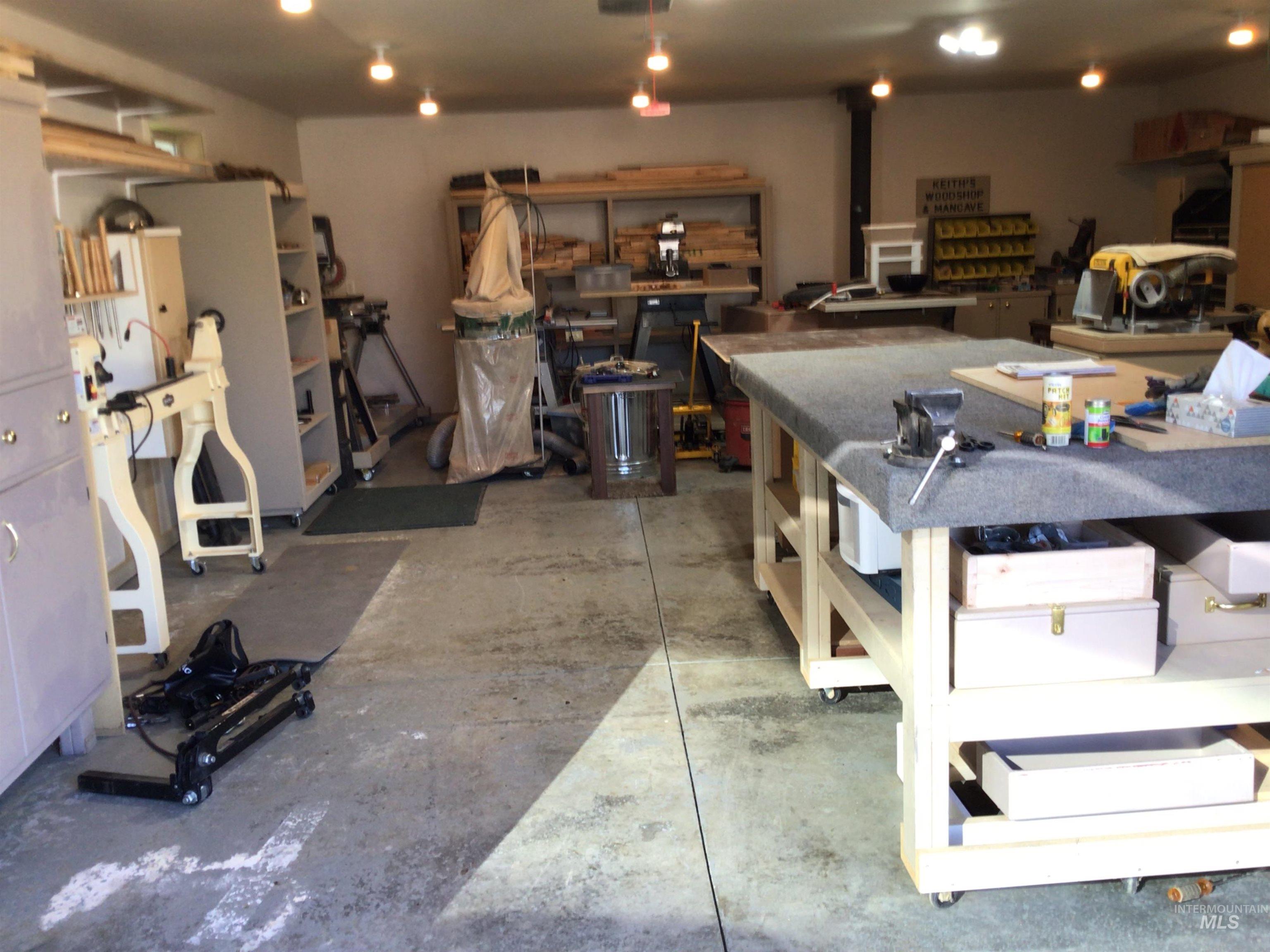 Basement featuring a workshop area