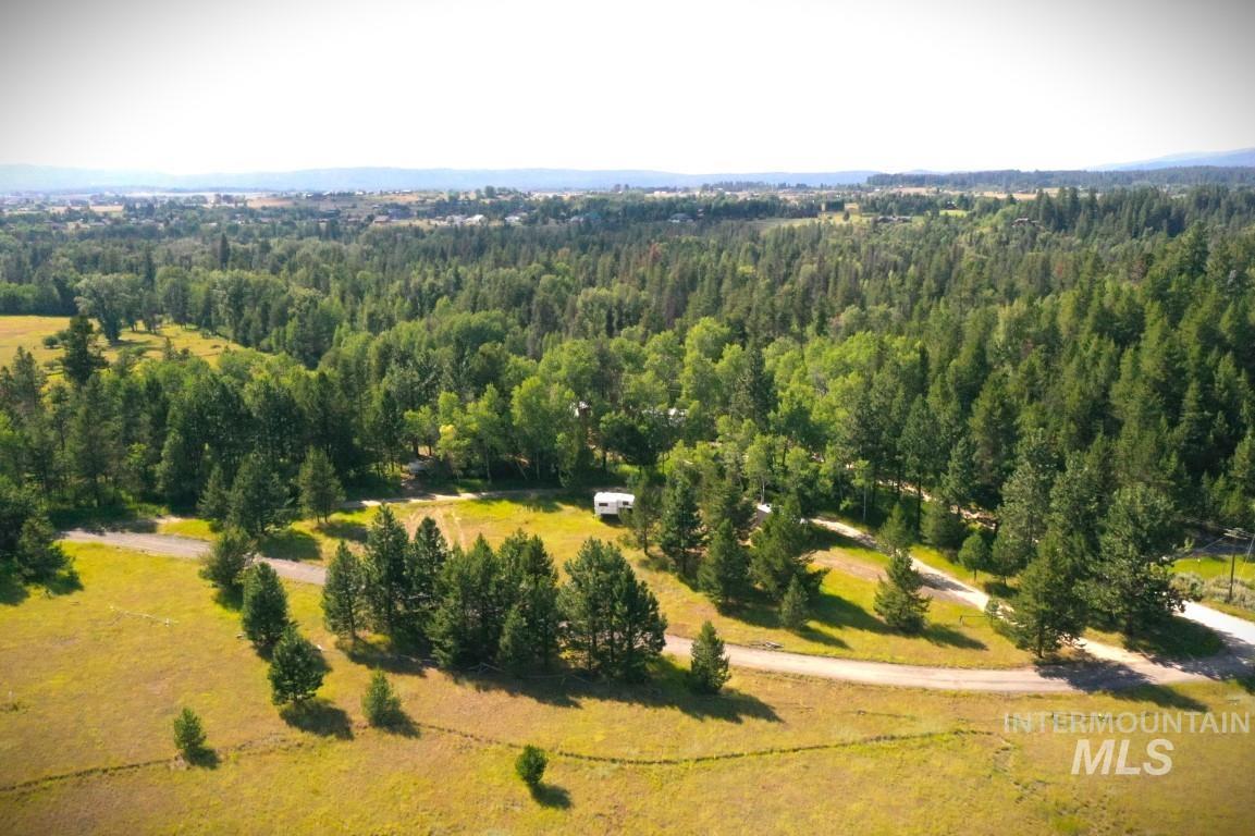 Aerial view of a heavily wooded area