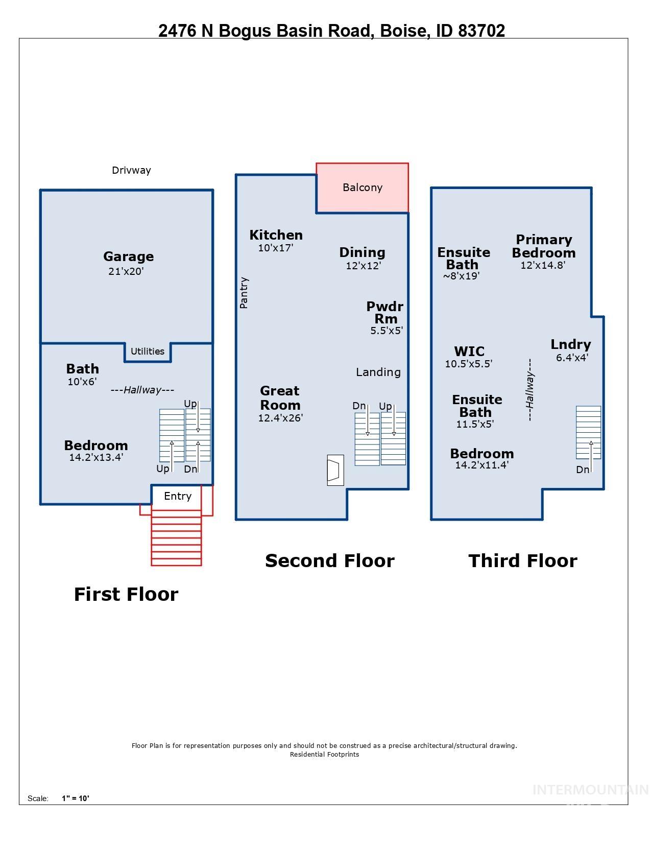 Floor plan showing three-level layout and room flow. Clear overview of interior configuration.