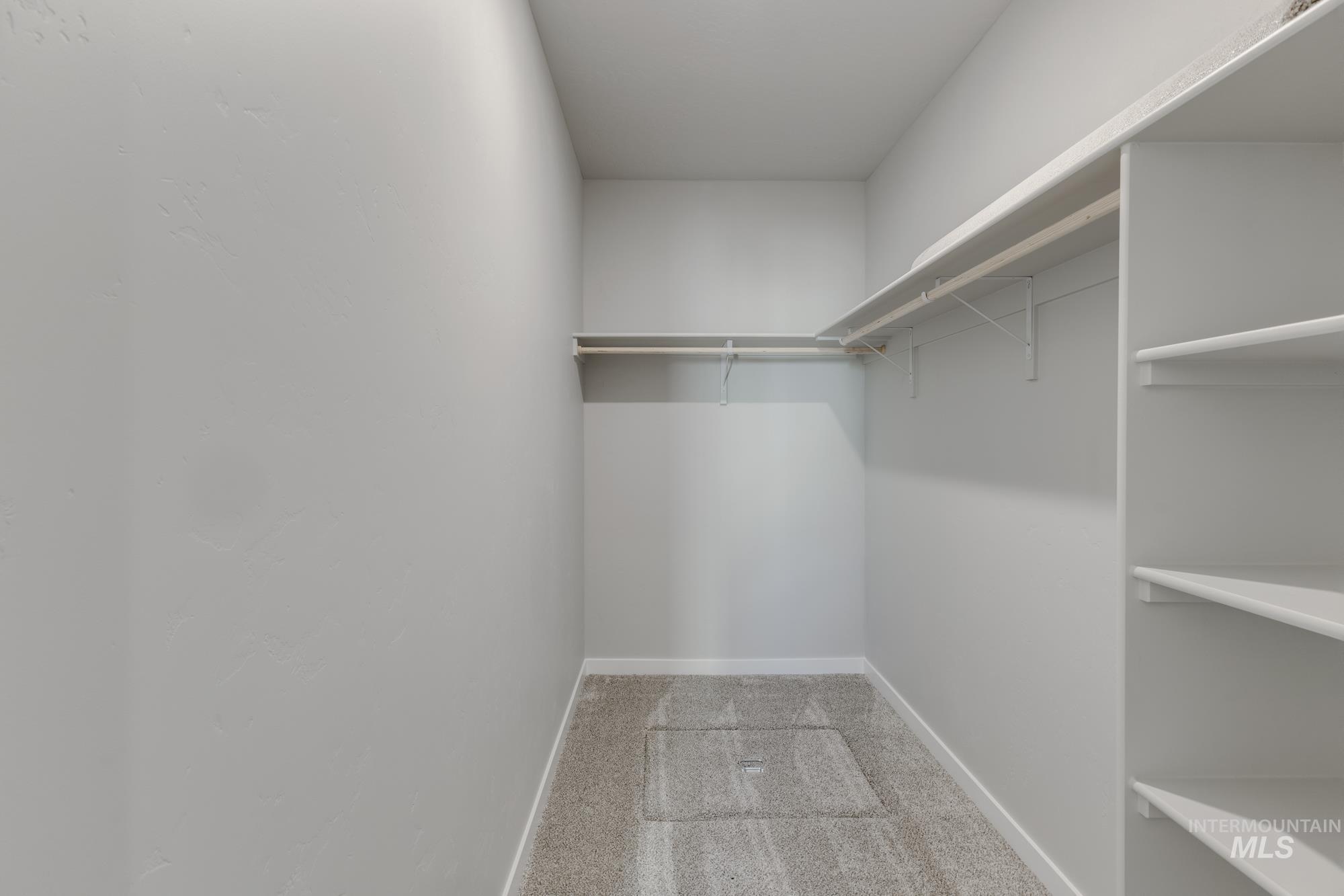Walk in closet with light carpet