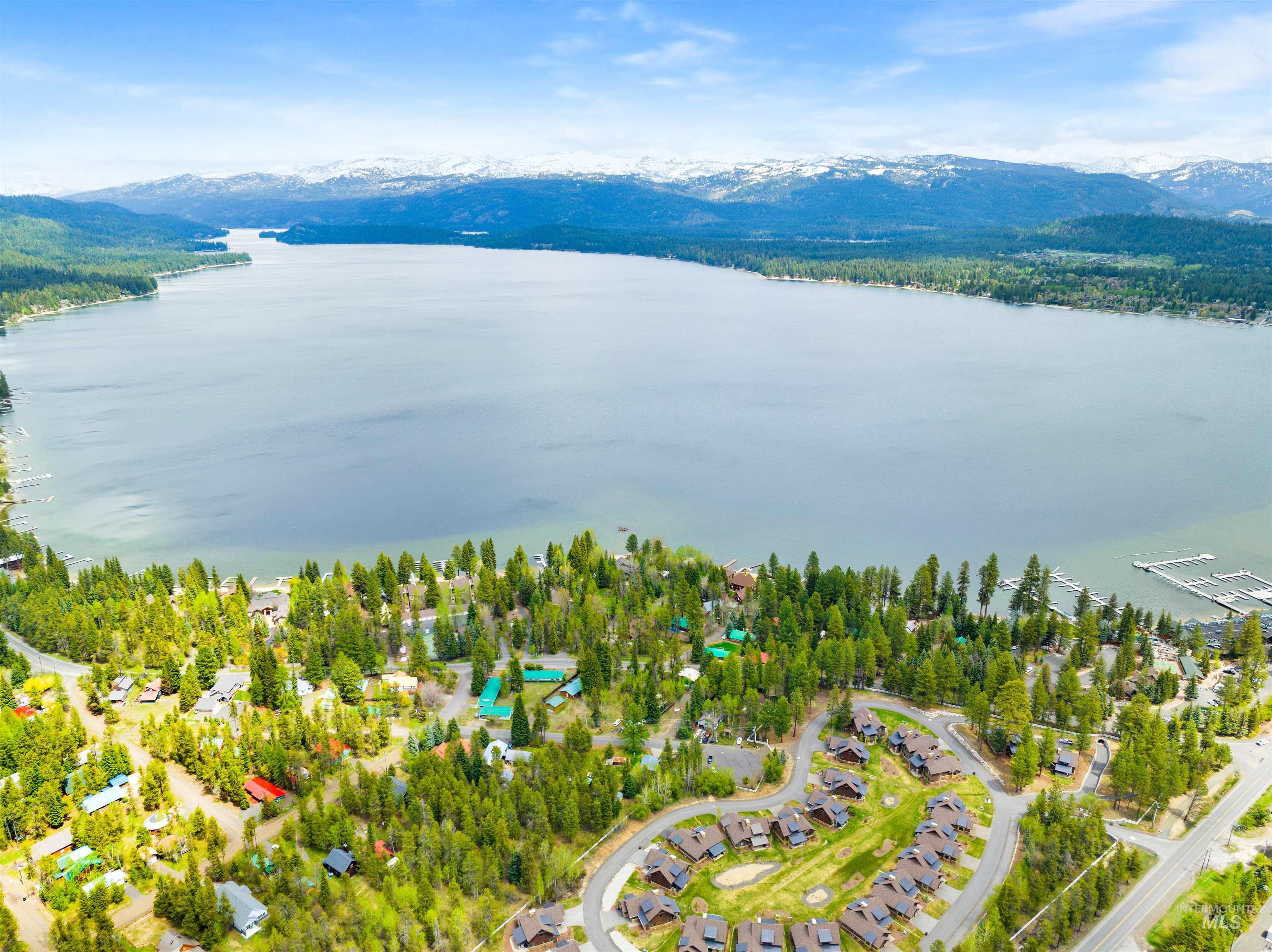 Aerial view of a water and mountain view