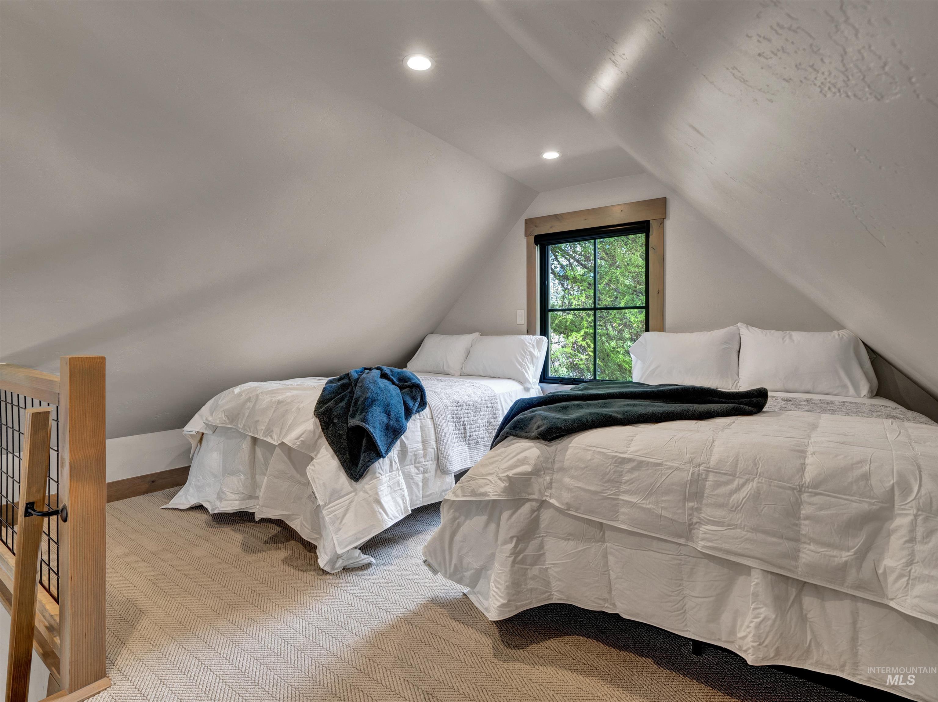 Bedroom with recessed lighting and carpet floors