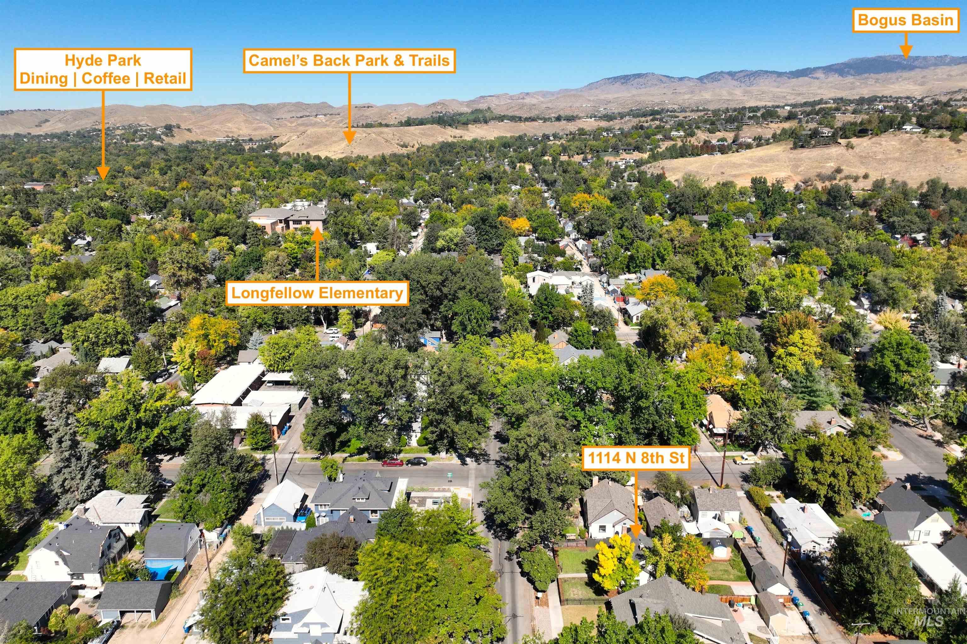 Aerial perspective of suburban area with mountains