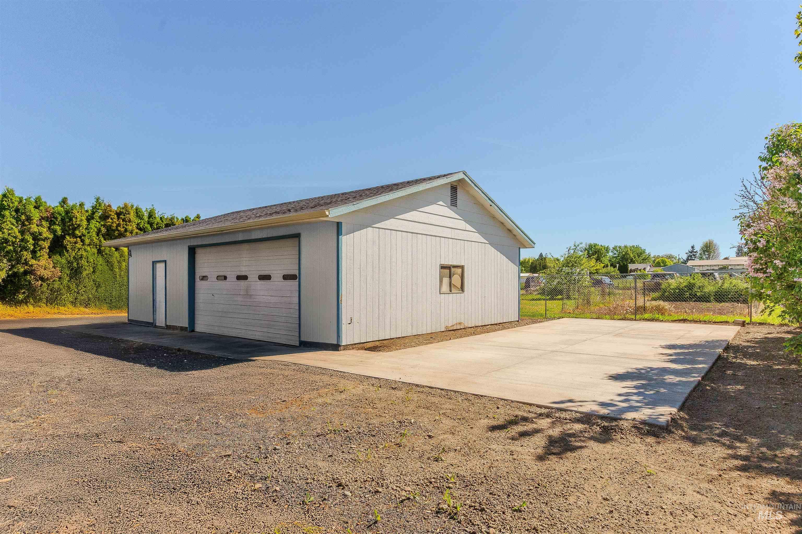View of detached garage