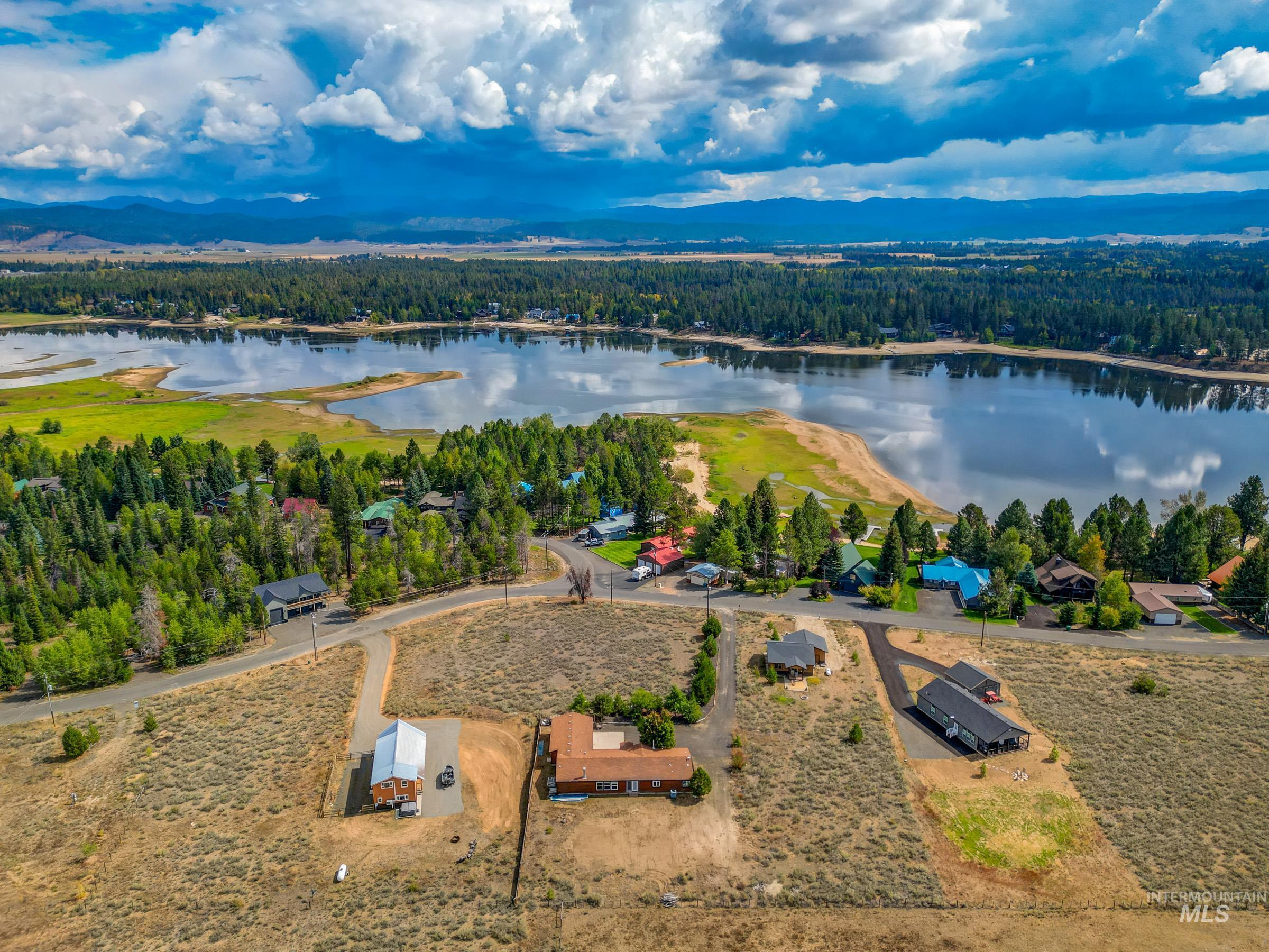 Bird's eye view of a water and mountain view