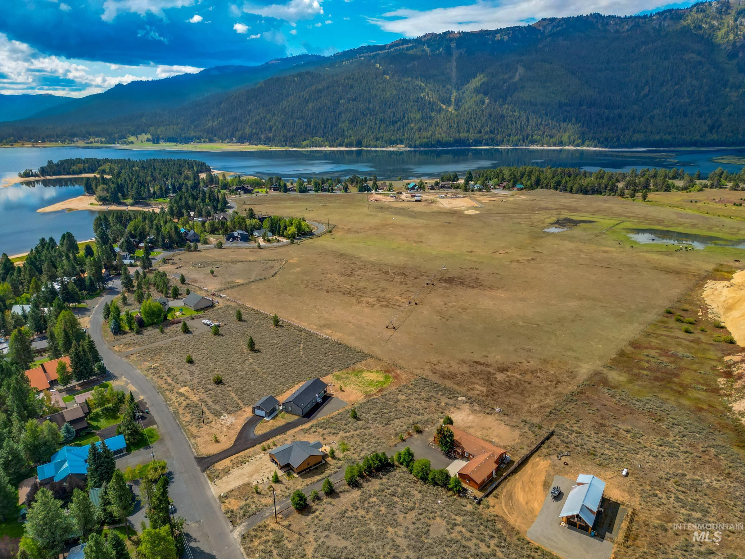 Aerial view of a water and mountain view