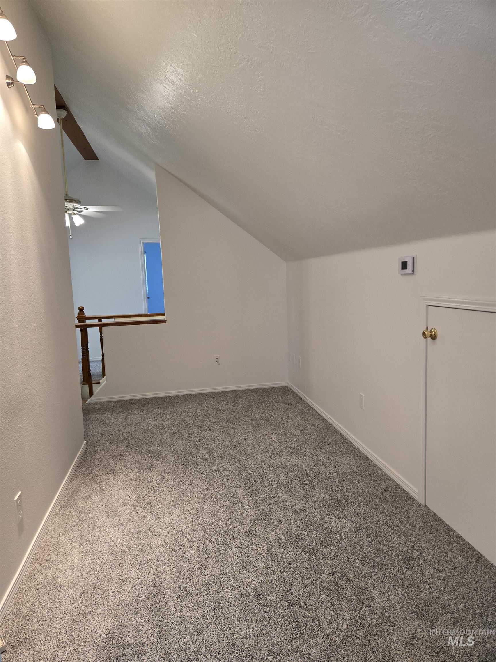 Bonus room featuring vaulted ceiling, a textured ceiling, and carpet floors