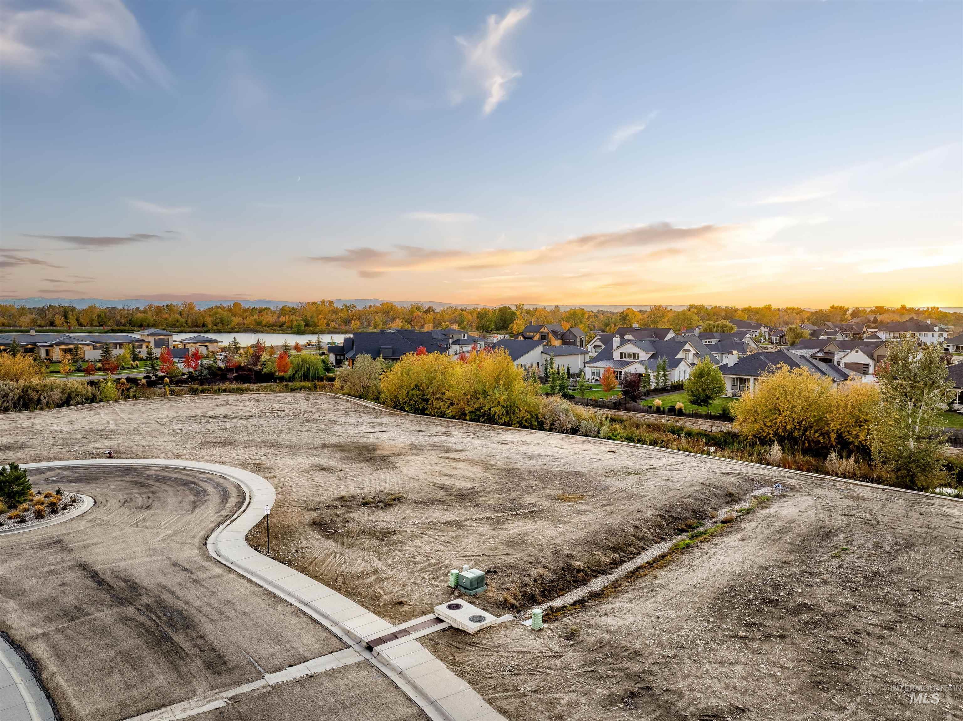 Aerial view at dusk of a residential view