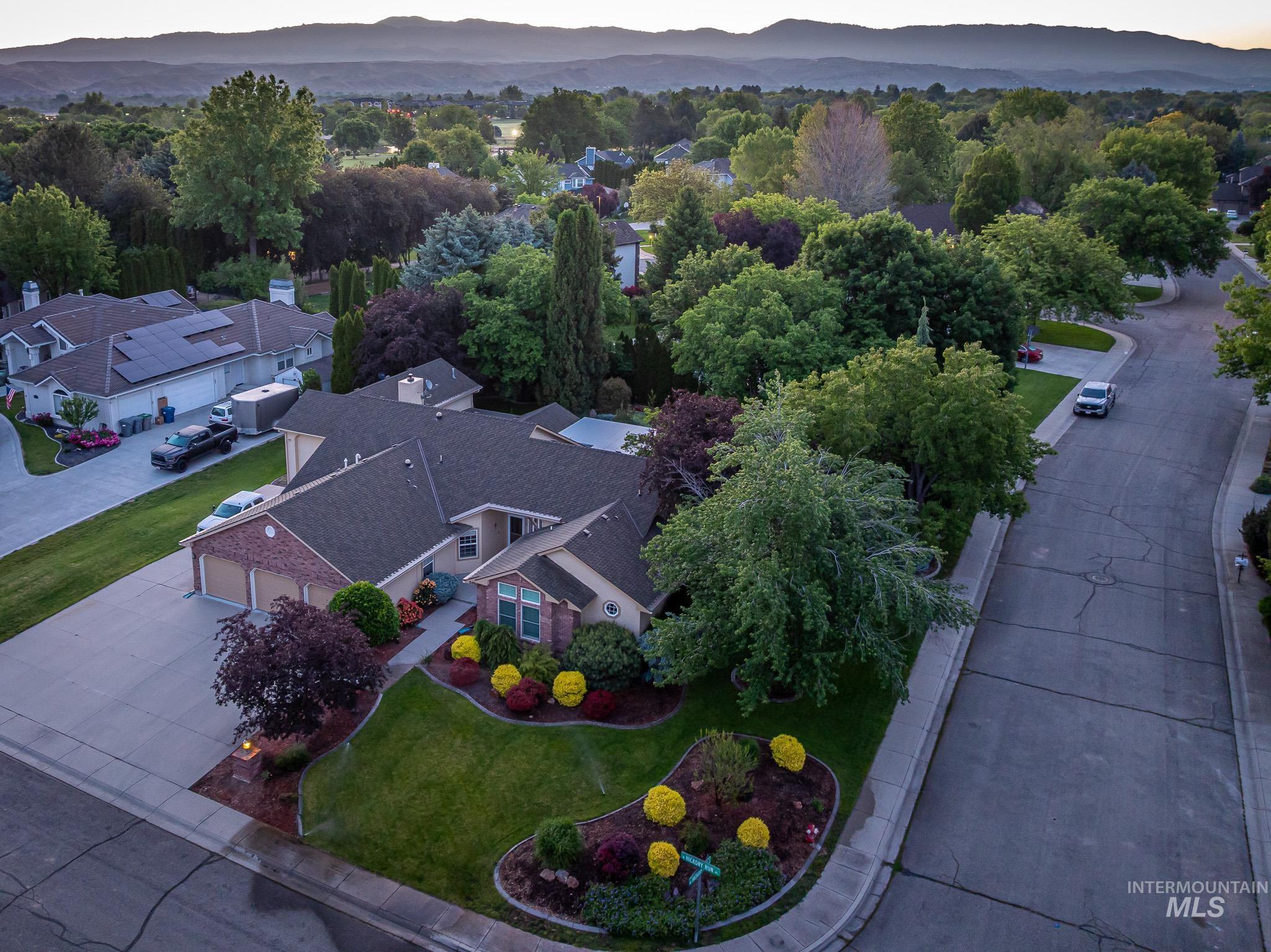 Aerial view at dusk of a mountain view