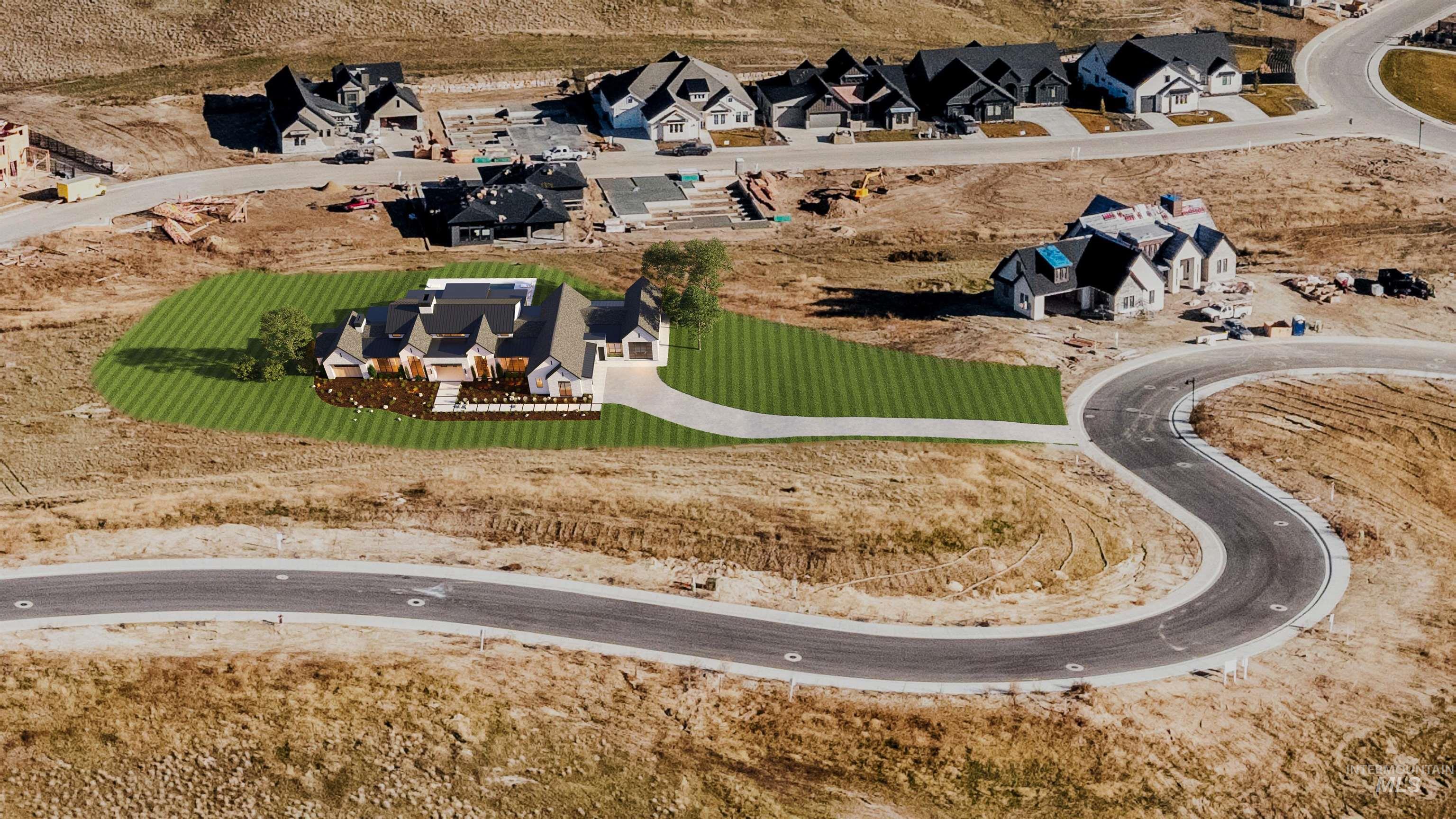 Aerial perspective of suburban area photo similar
