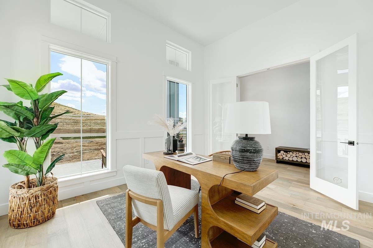 Office space with light wood finished floors