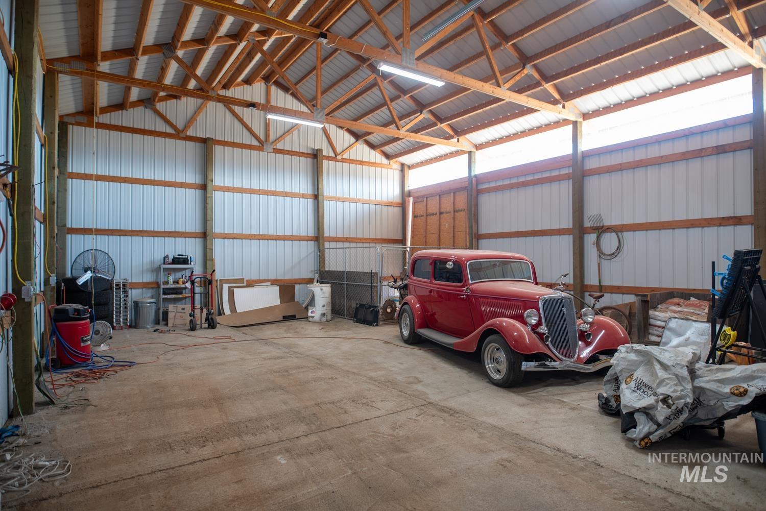 Garage with metal wall