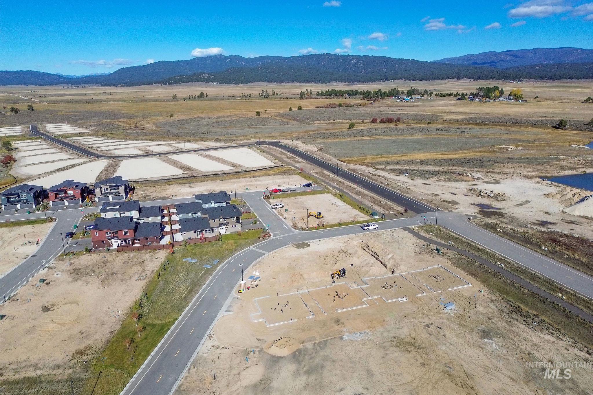 Aerial view of a mountain backdrop