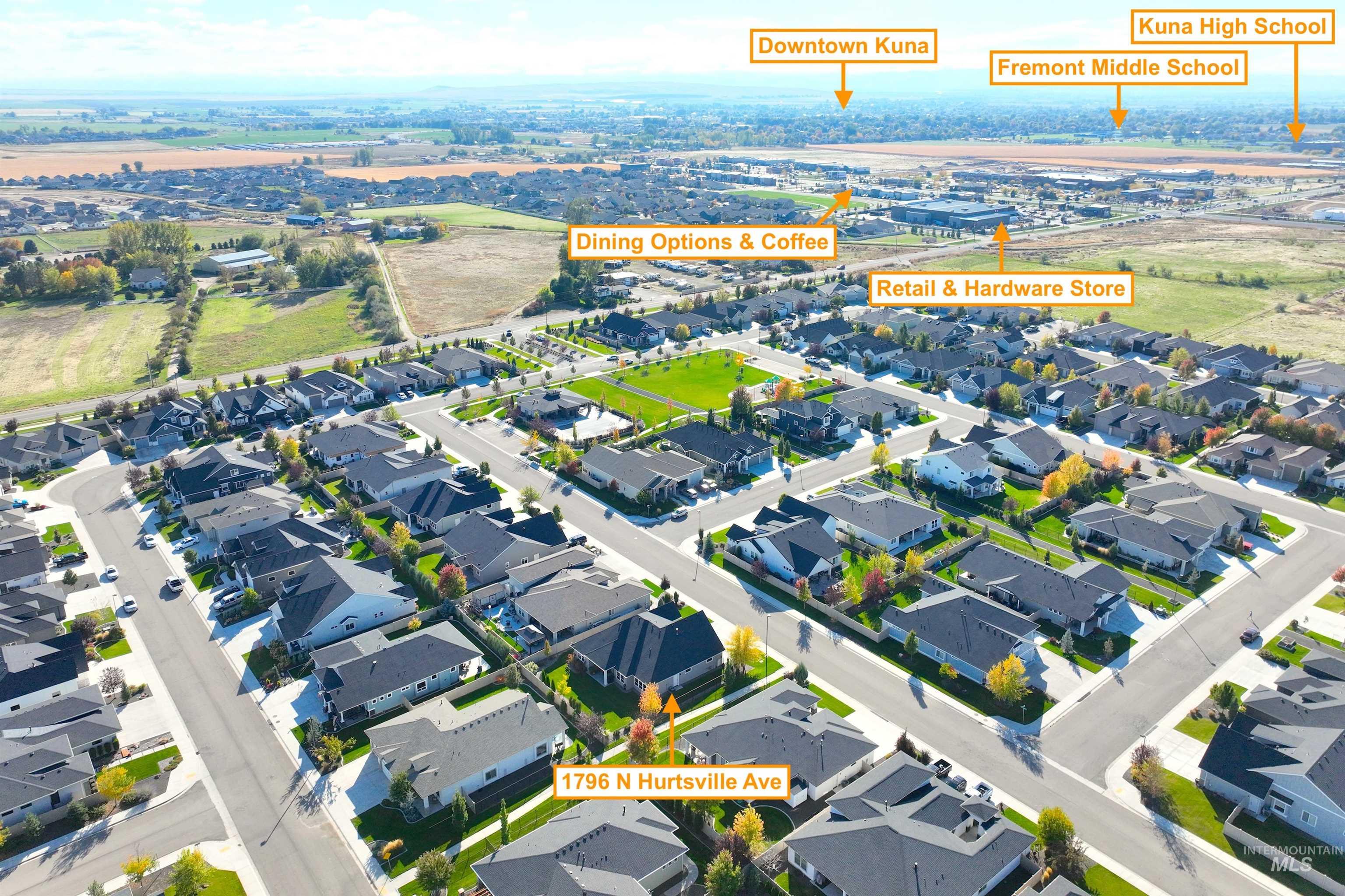 Aerial perspective of suburban area