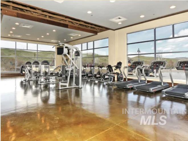 Gym with recessed lighting