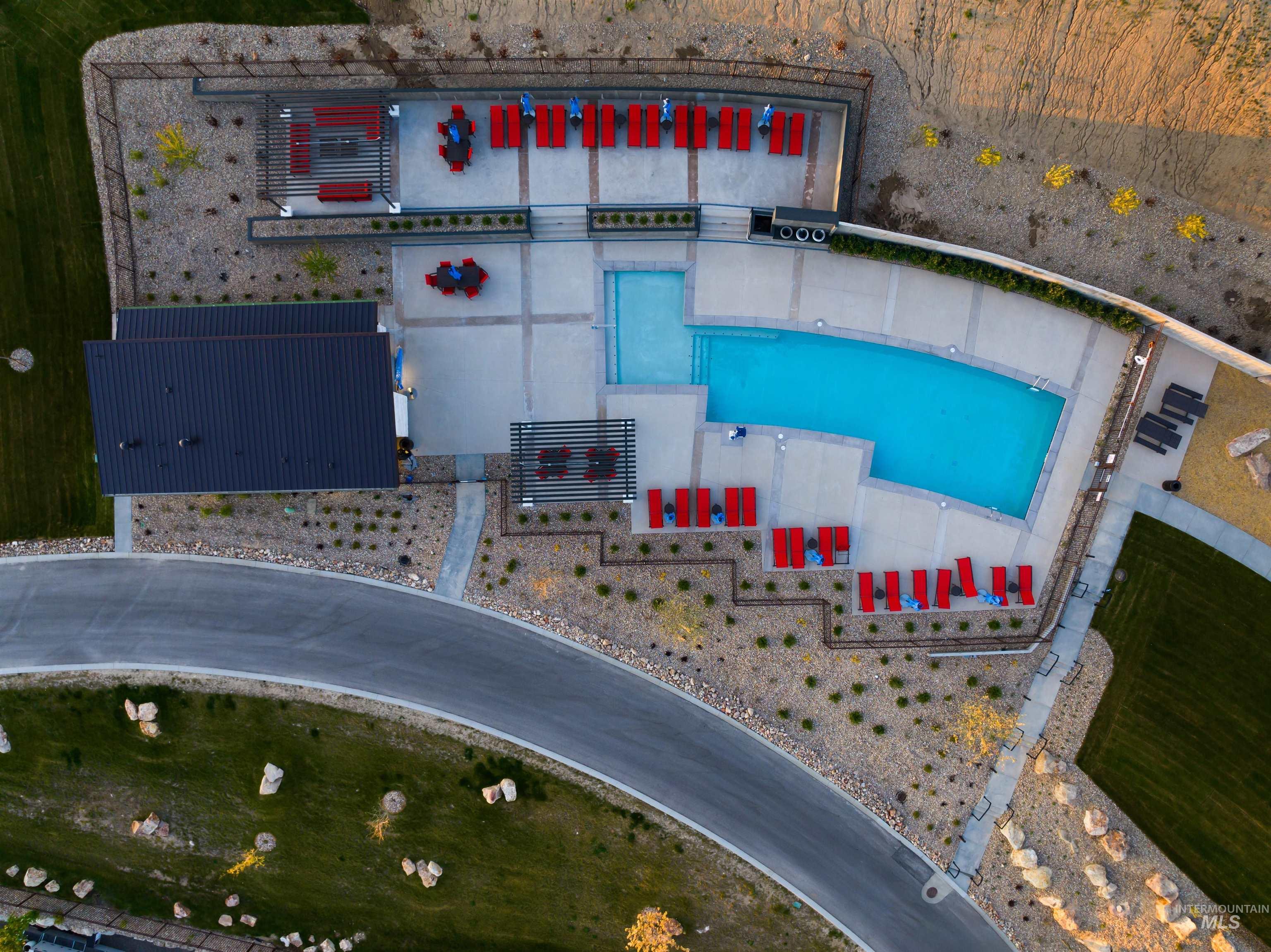 Drone / aerial view of a pool