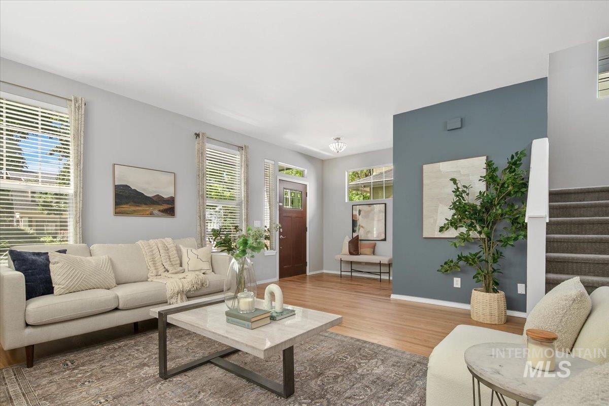 Living room with wood finished floors