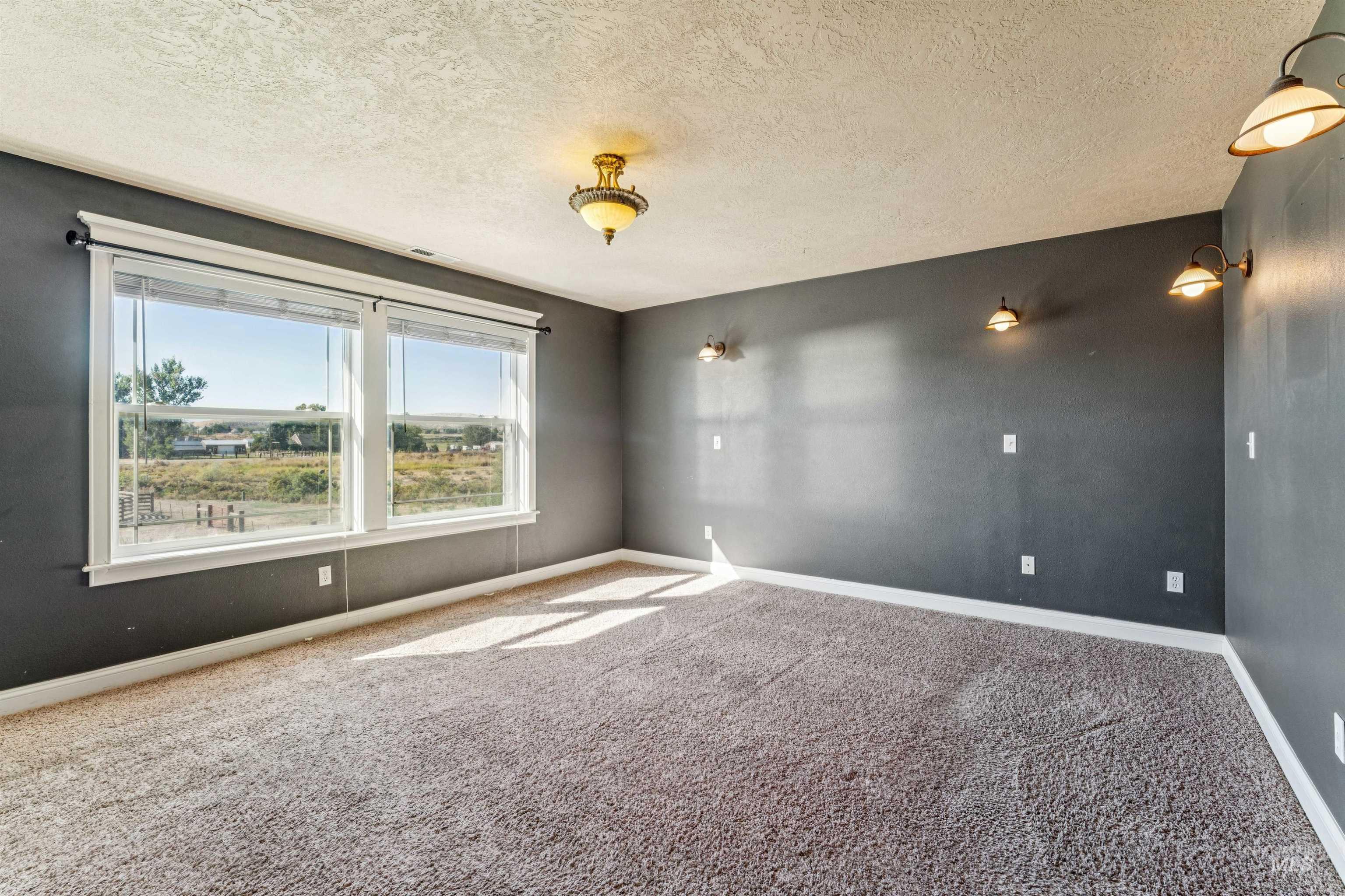 Unfurnished room with carpet flooring and a textured ceiling