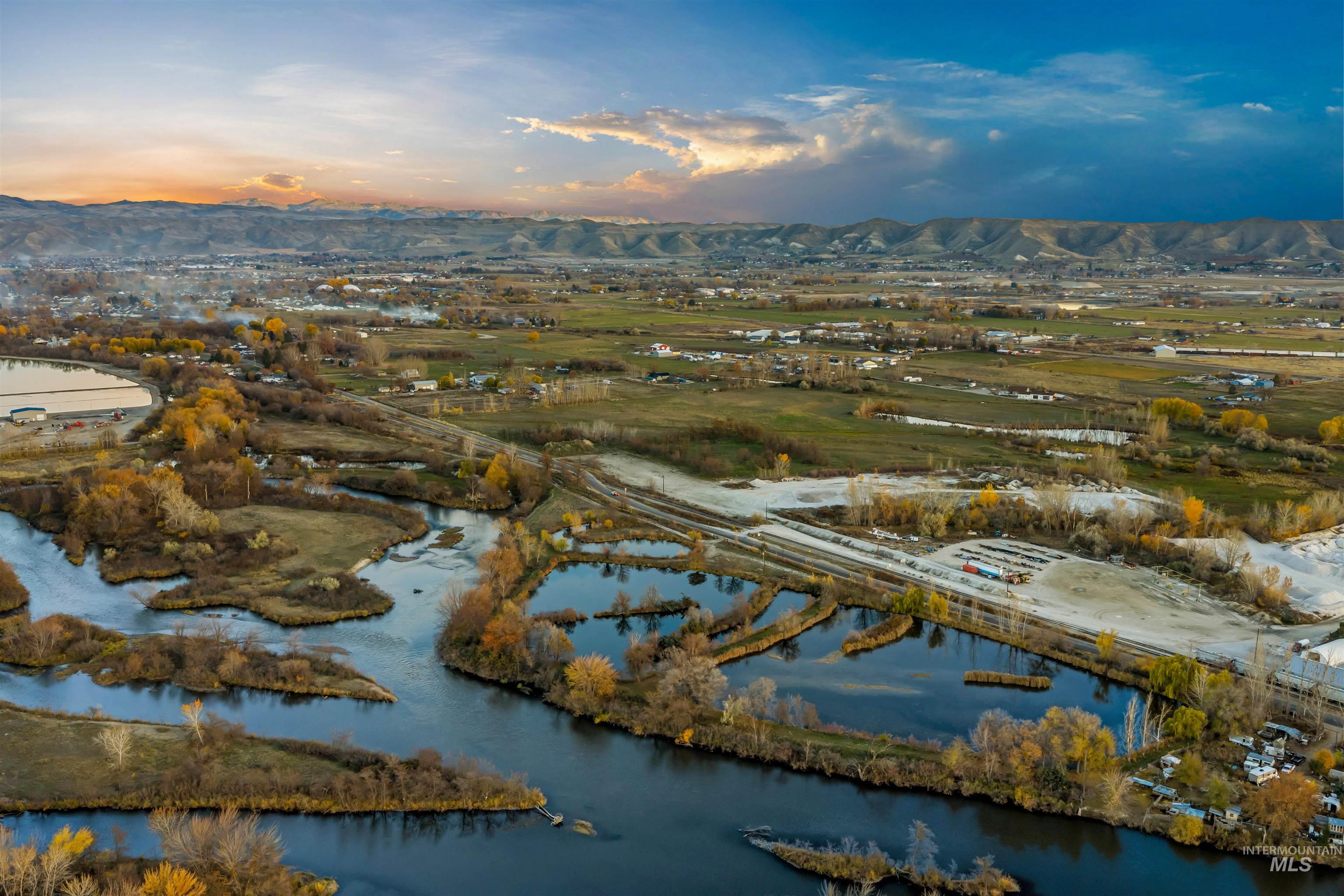 Aerial view at dusk of a water view