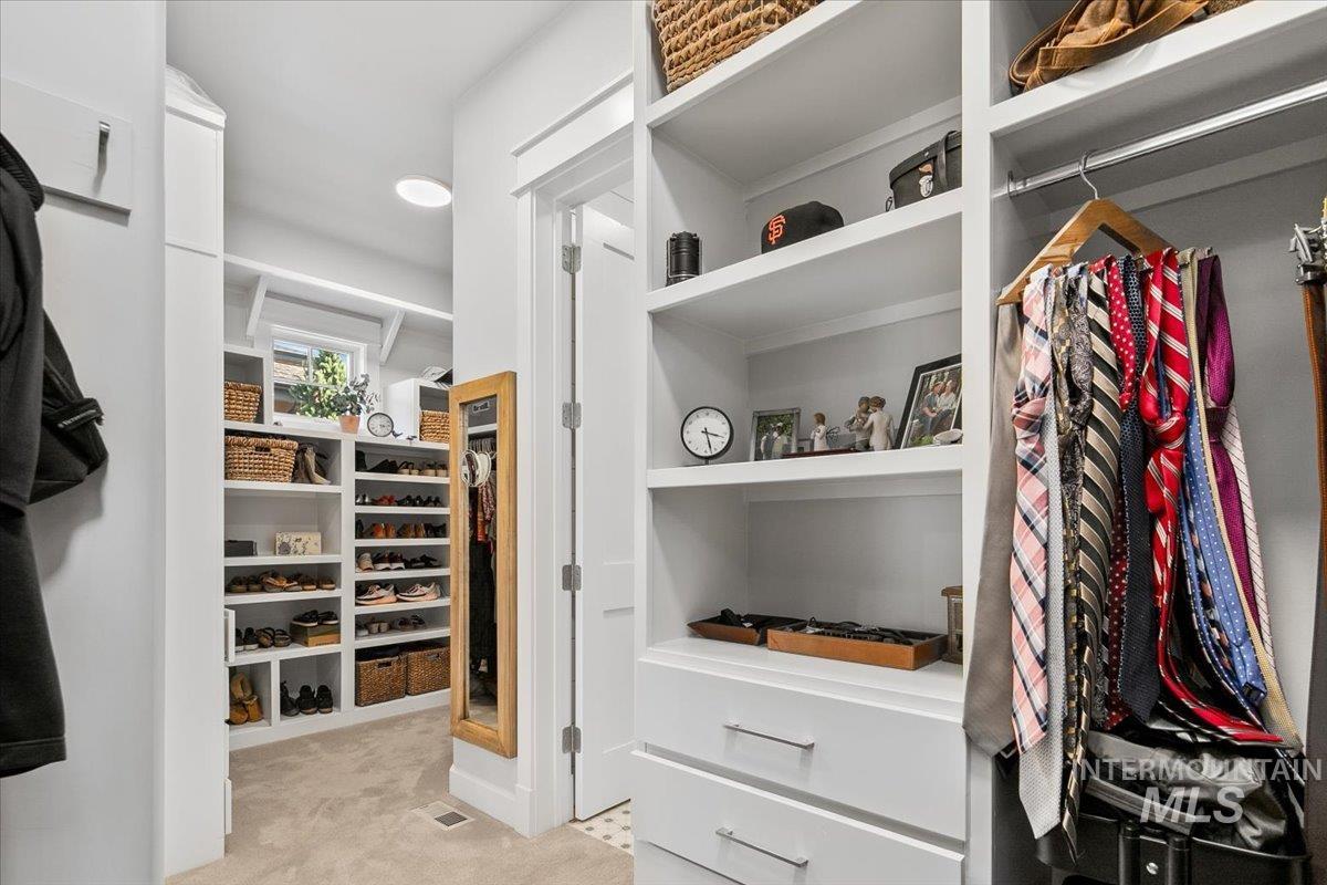 Spacious closet with carpet flooring
