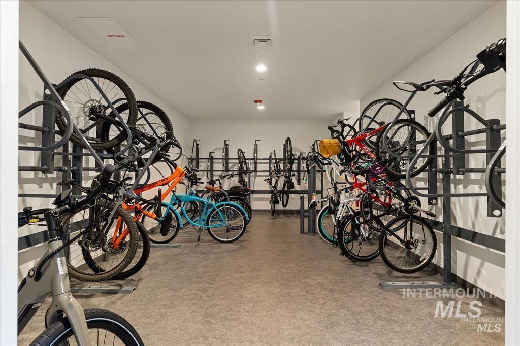 Garage featuring bike storage