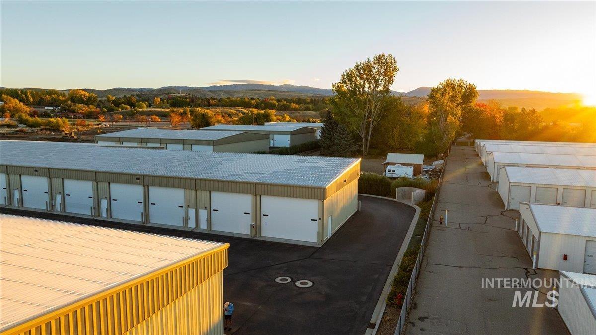 Aerial view at dusk of a mountain view
