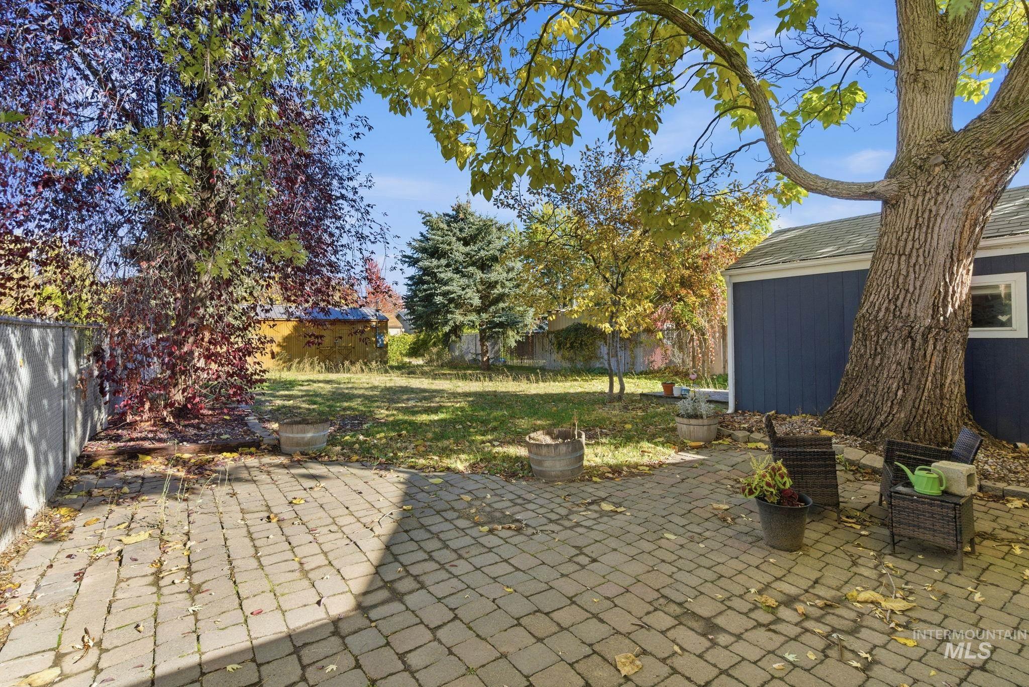 Fenced backyard featuring a patio