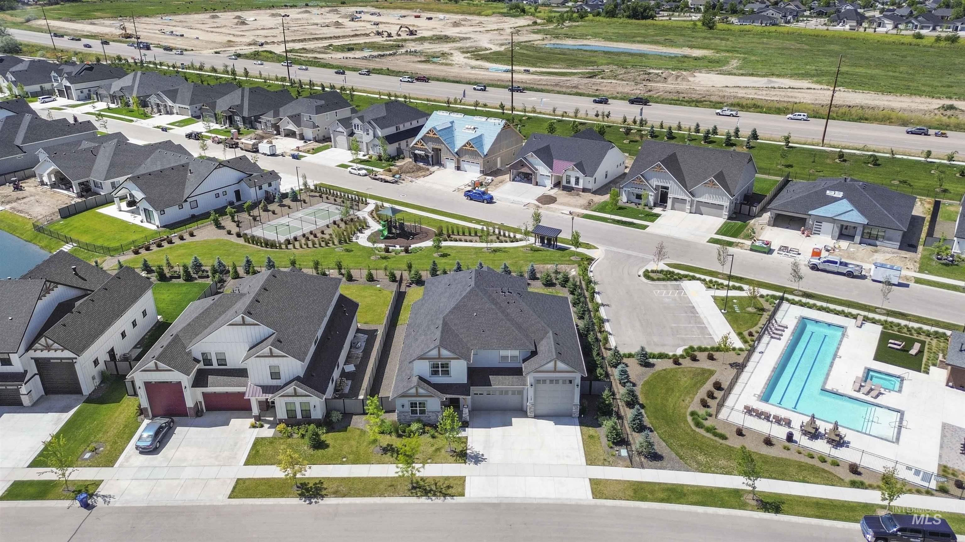 Aerial perspective of suburban area