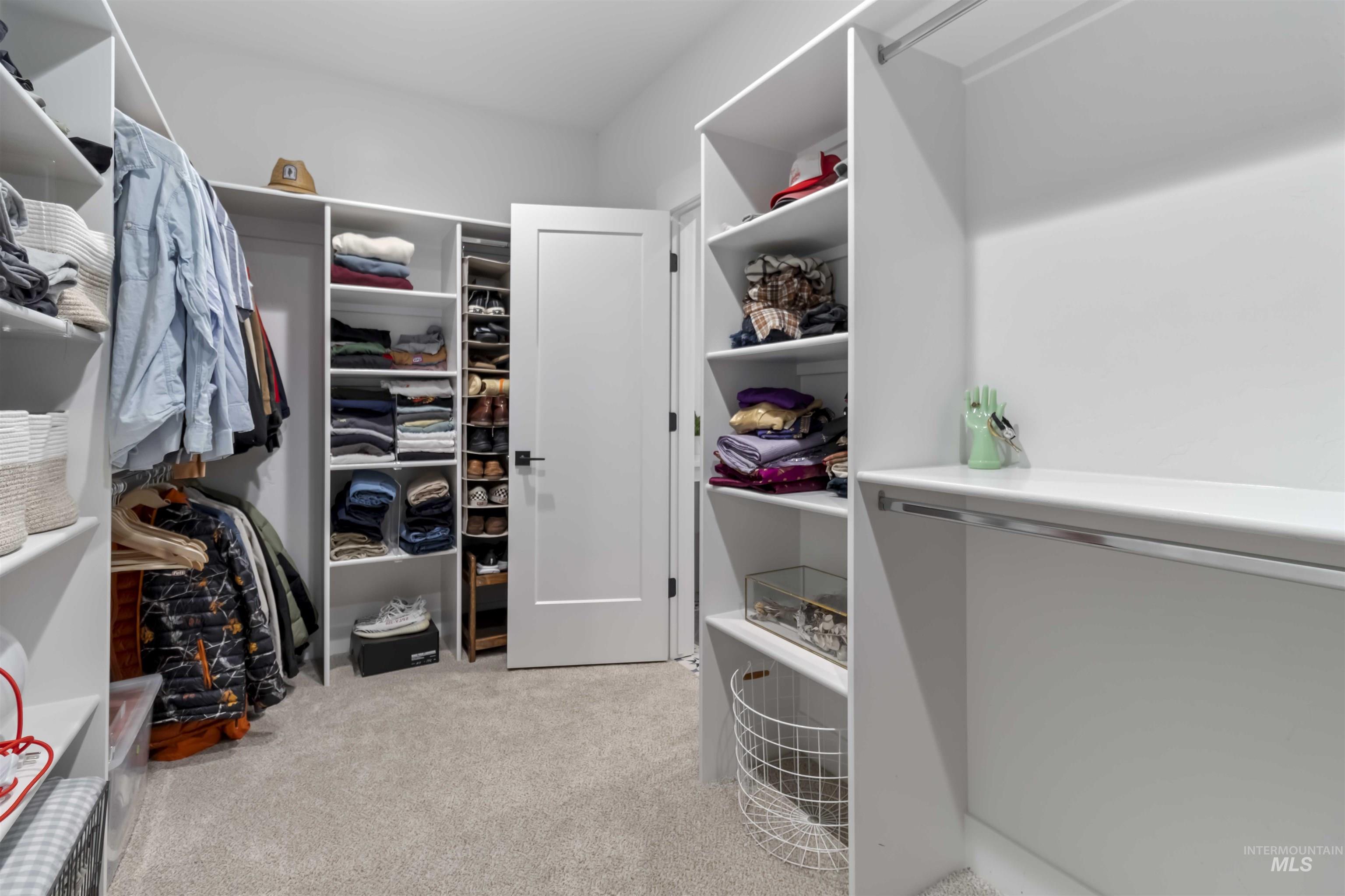 Walk in closet with light carpet
