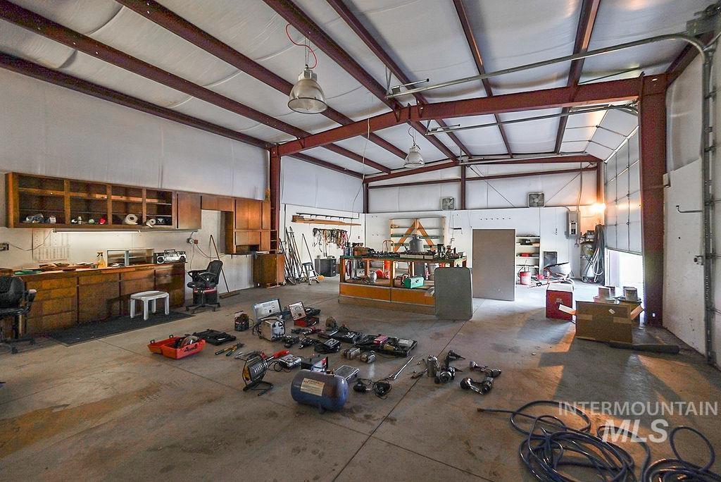 Garage featuring a workshop area