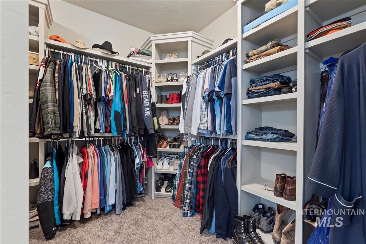 Walk in closet with light carpet