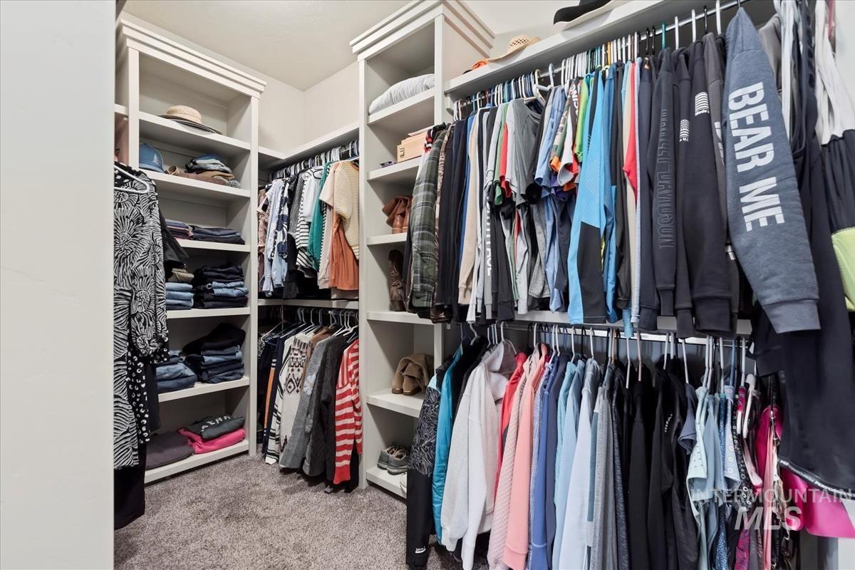 Spacious closet featuring light carpet