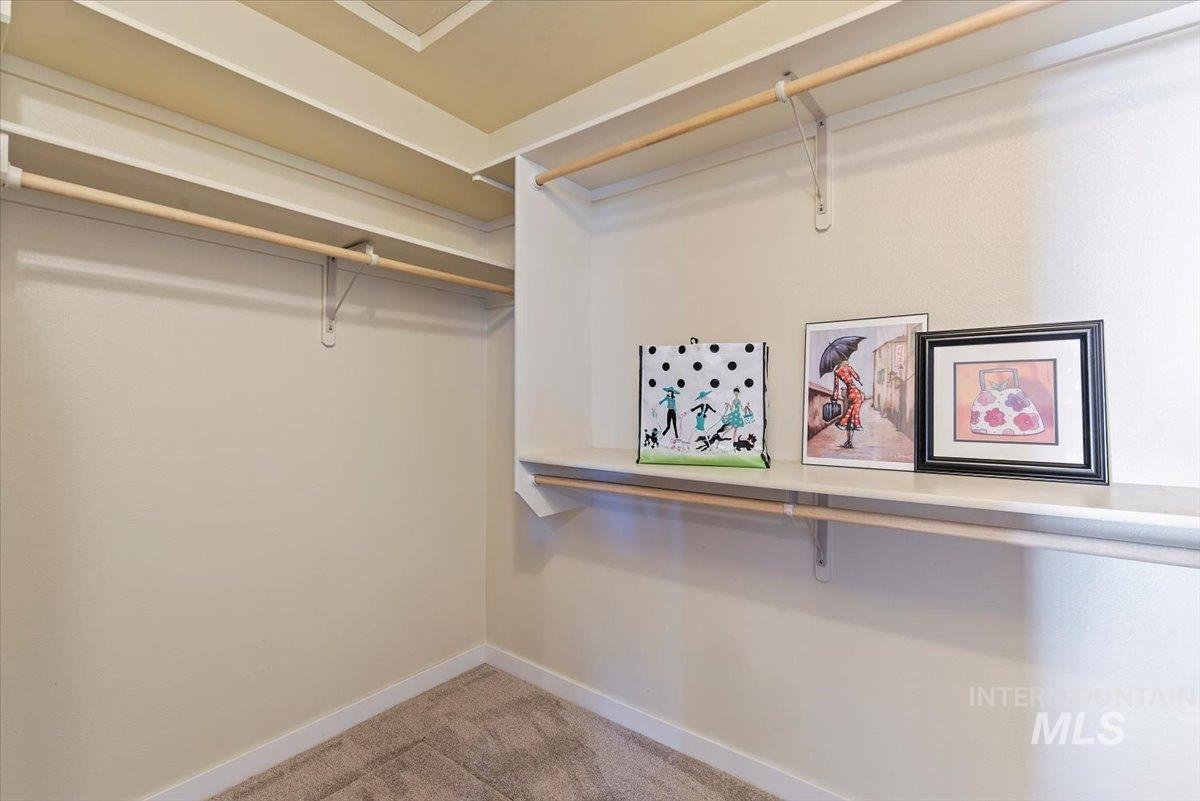Spacious closet with light colored carpet