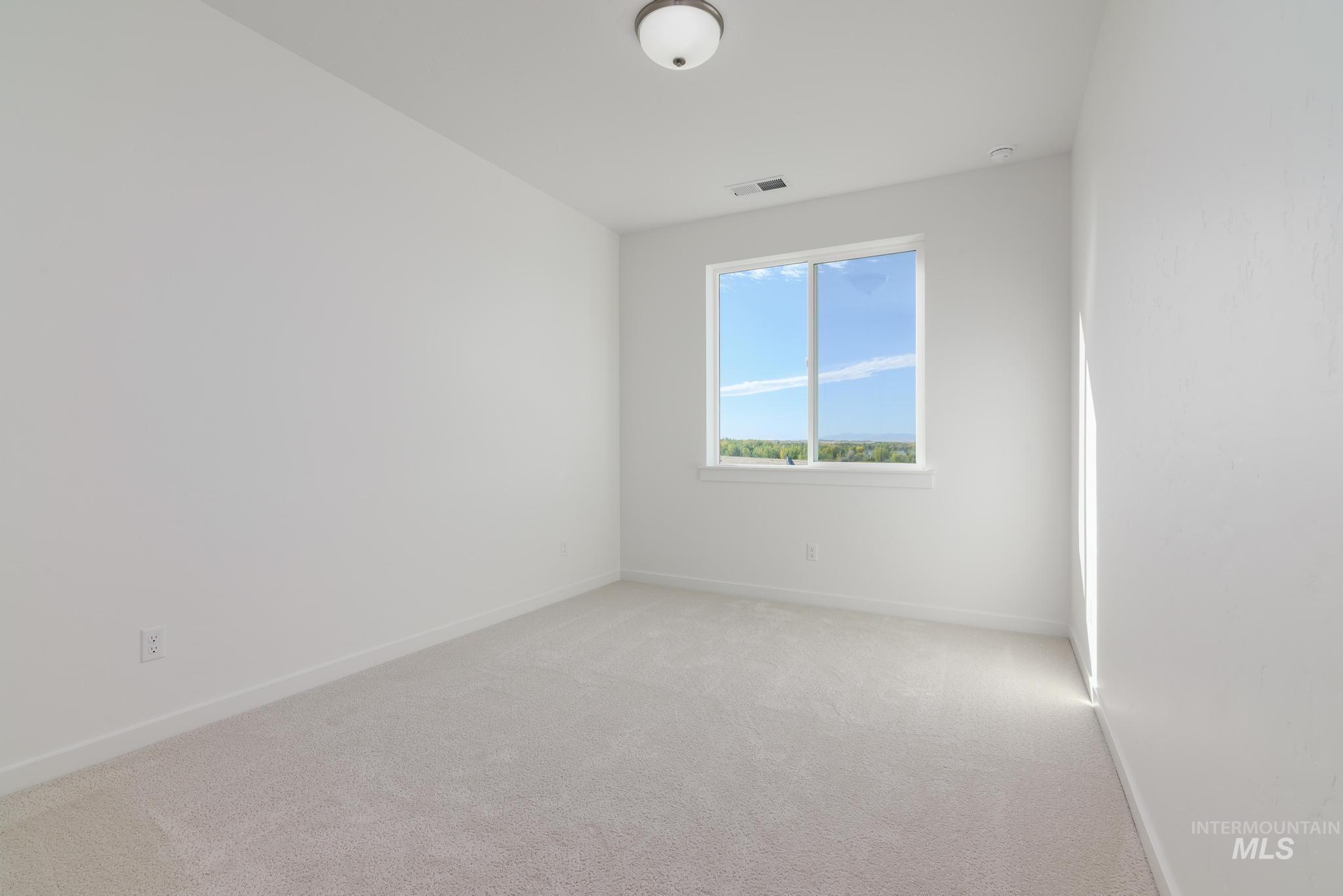 Spare room with light carpet and baseboards