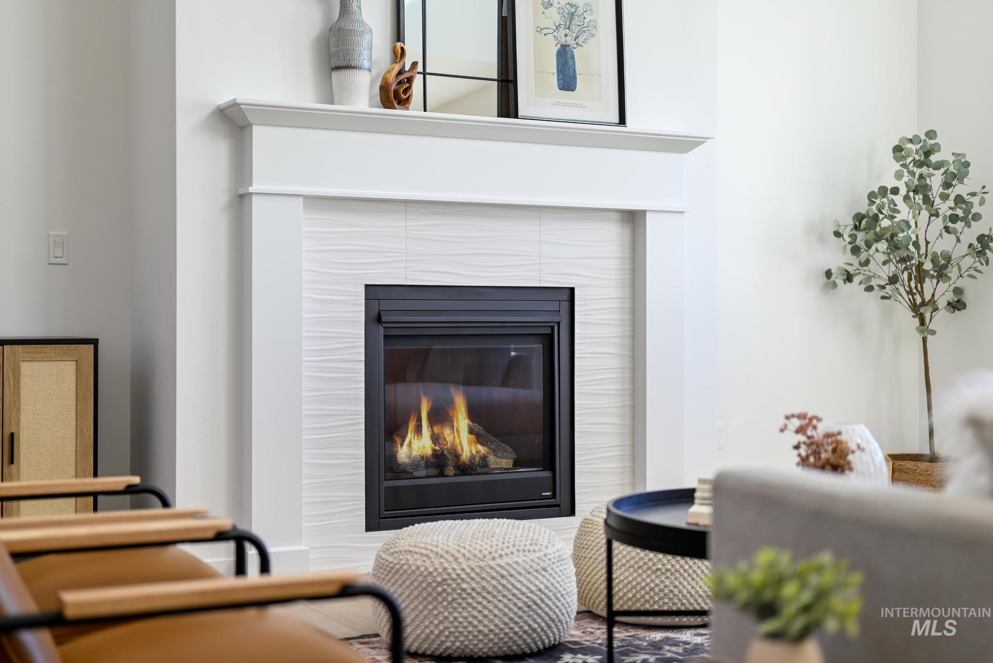 Detailed view of a tile fireplace