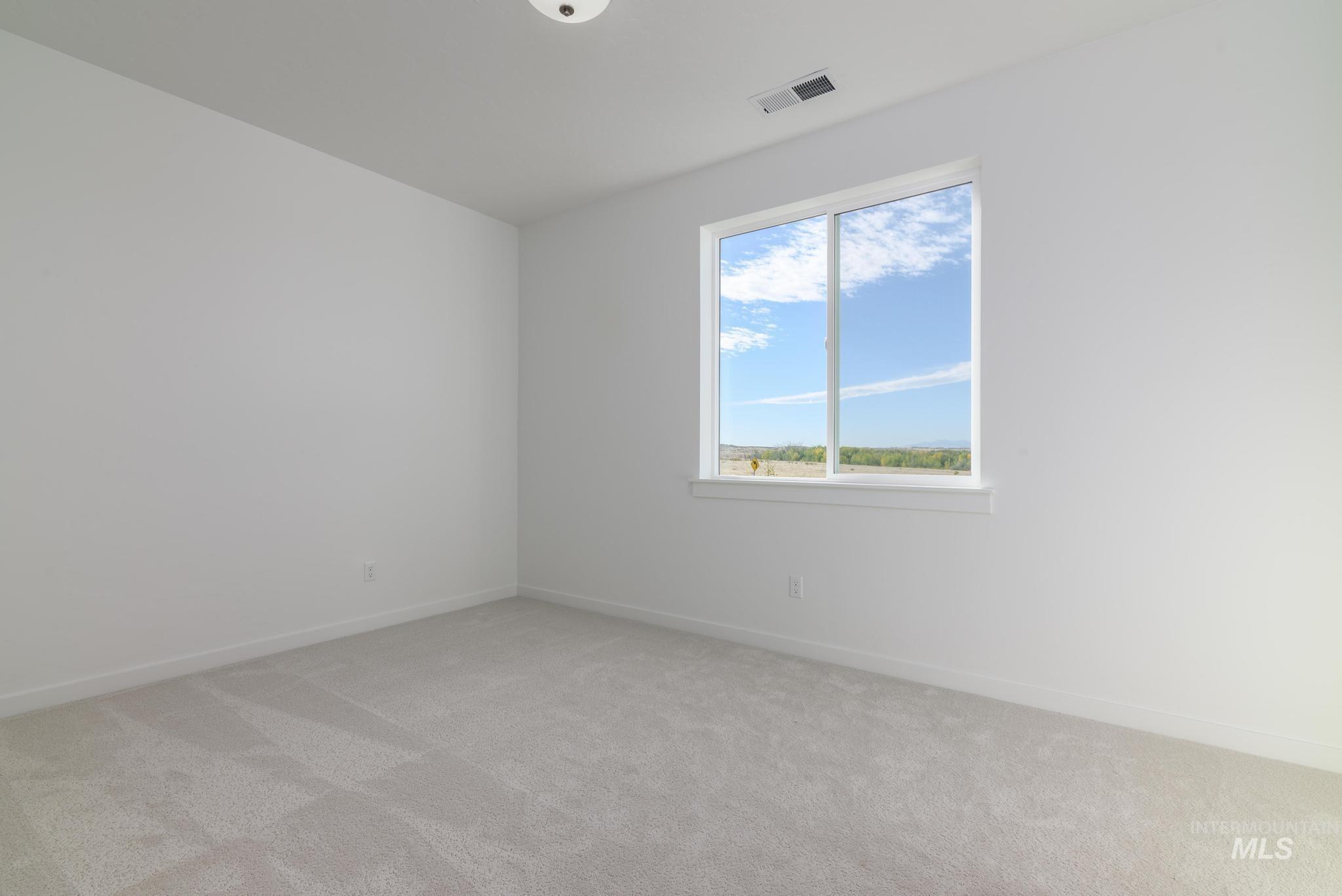 Spare room with light colored carpet and baseboards