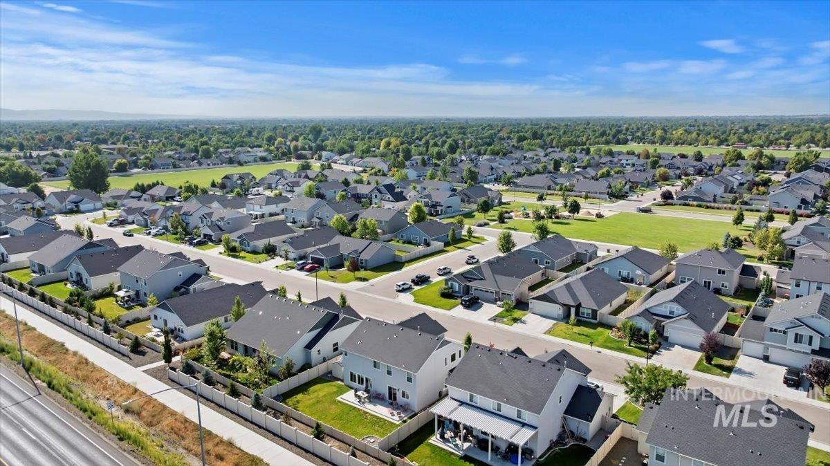 Aerial perspective of suburban area