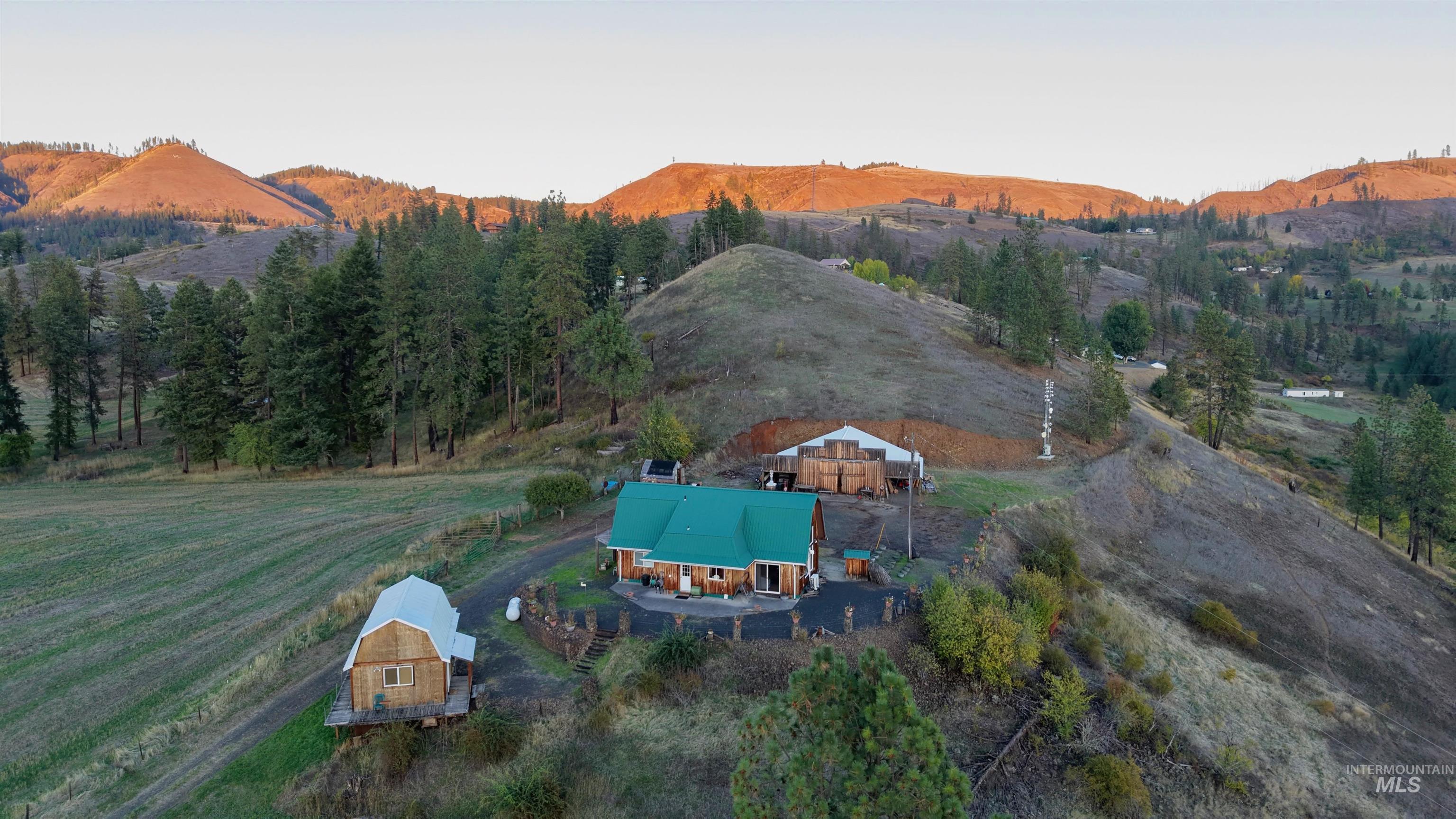 Overview of rural landscape with mountains