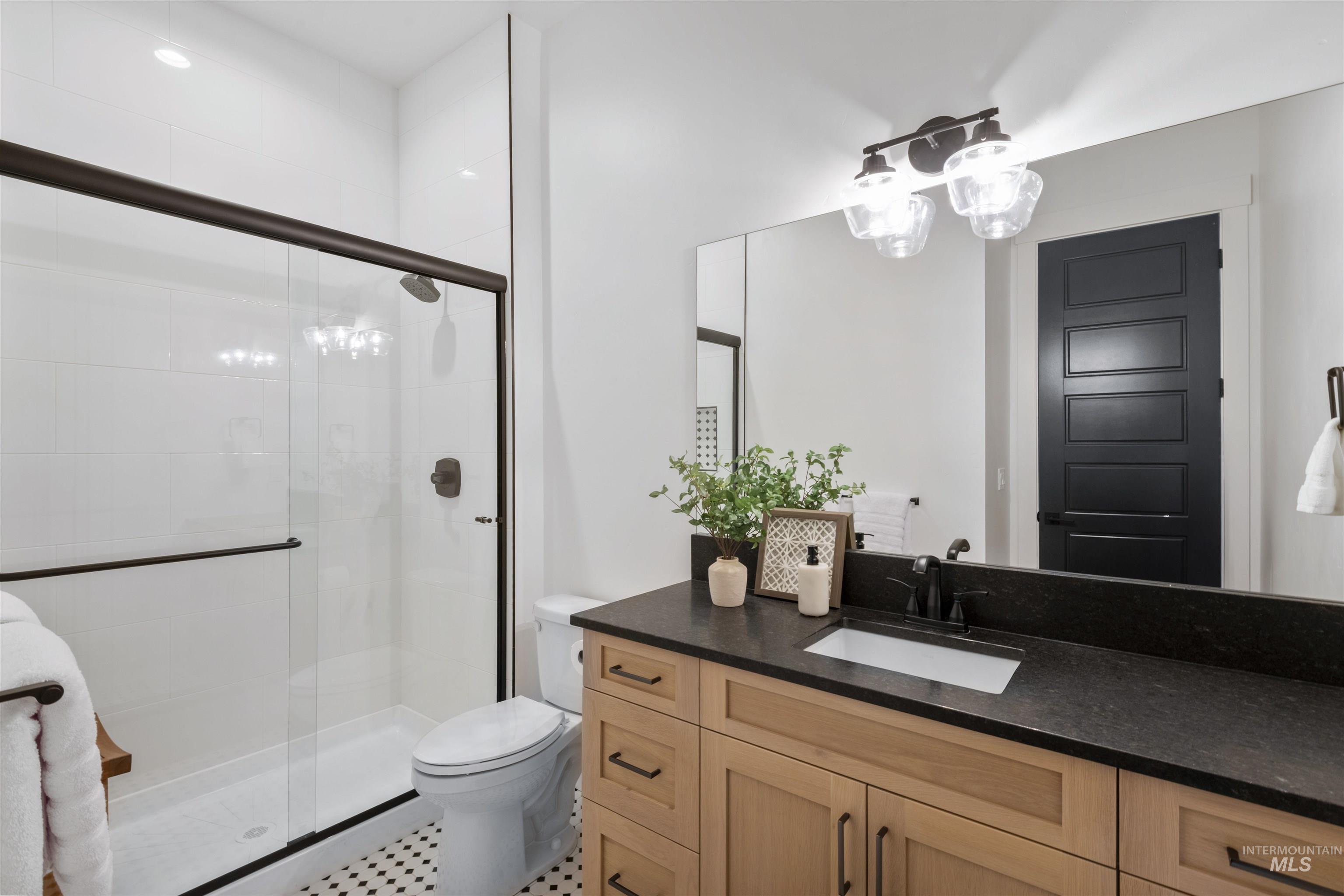 Full bath with vanity and a stall shower