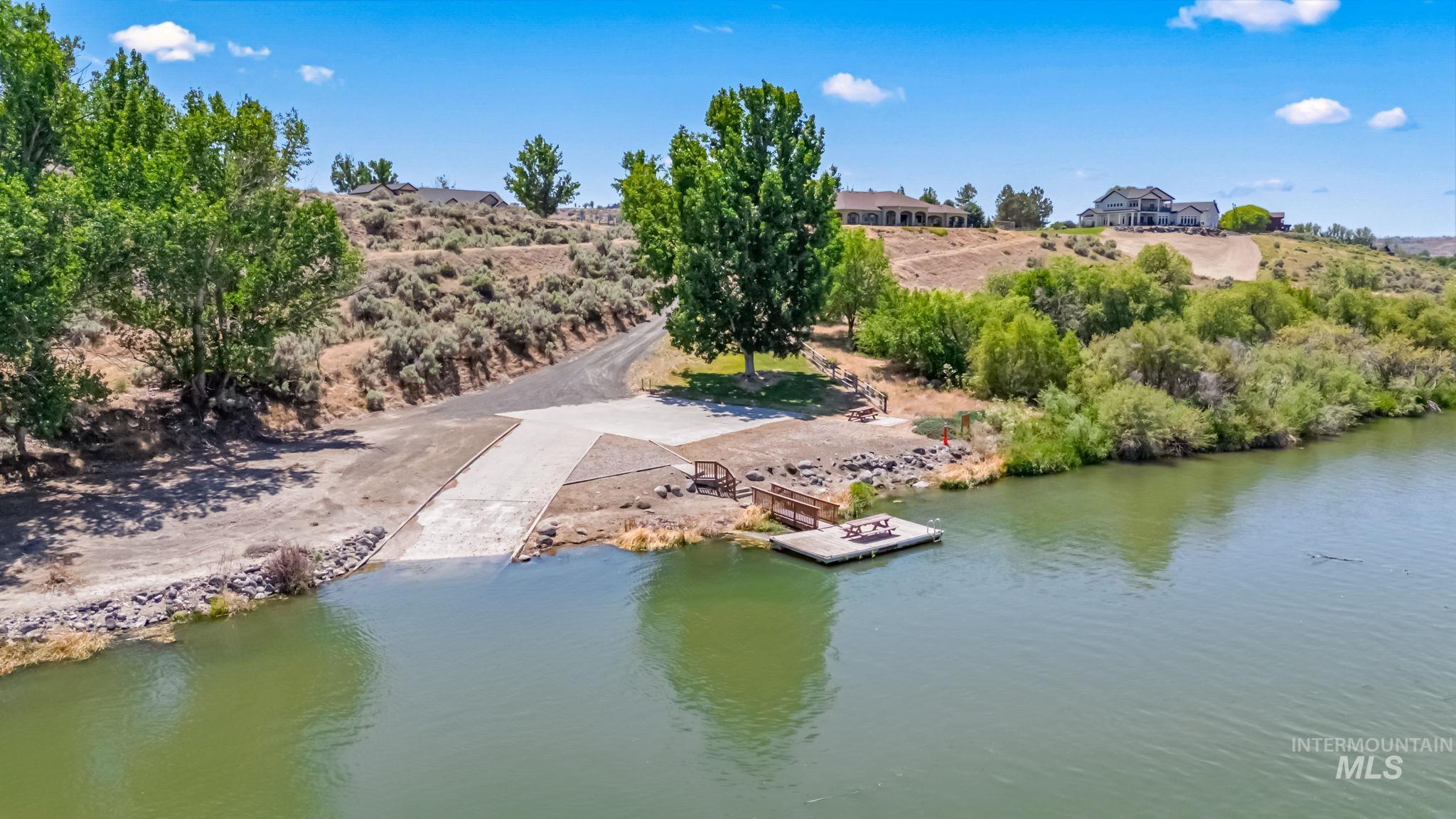 Aerial view of a nearby body of water