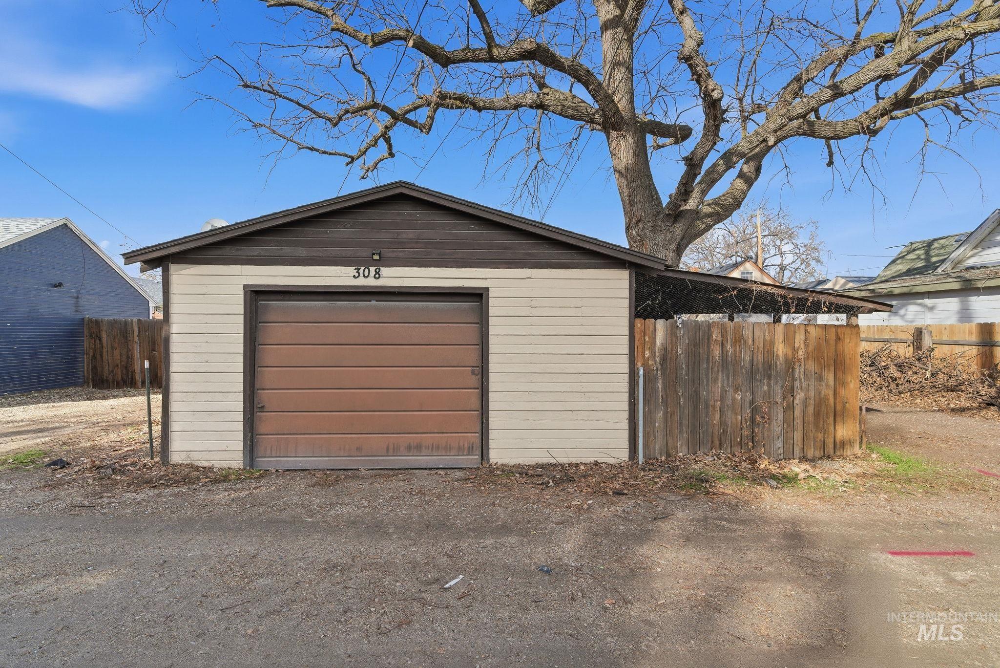View of detached garage
