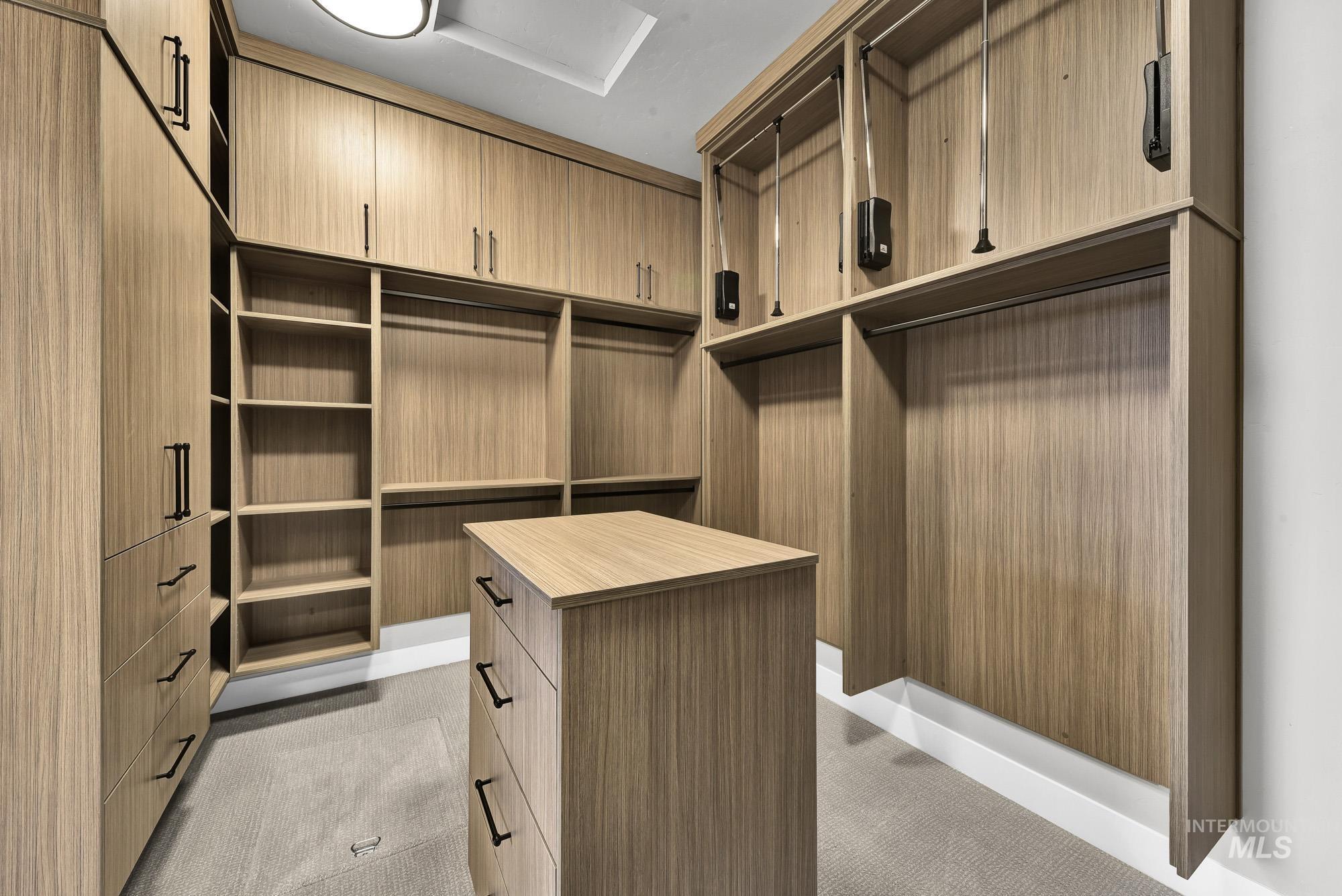 Walk in closet with light carpet