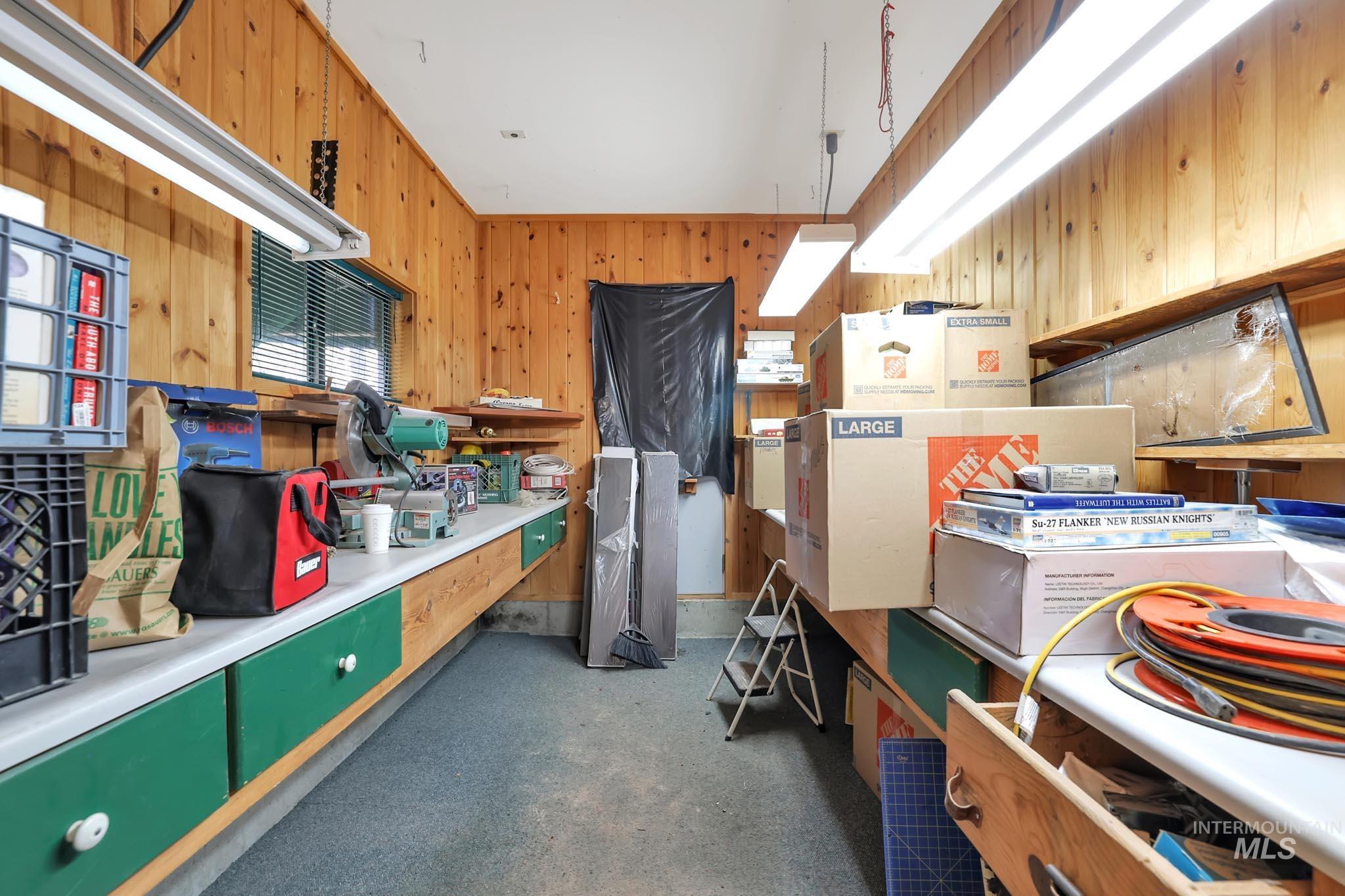 Garage workshop with side entry.