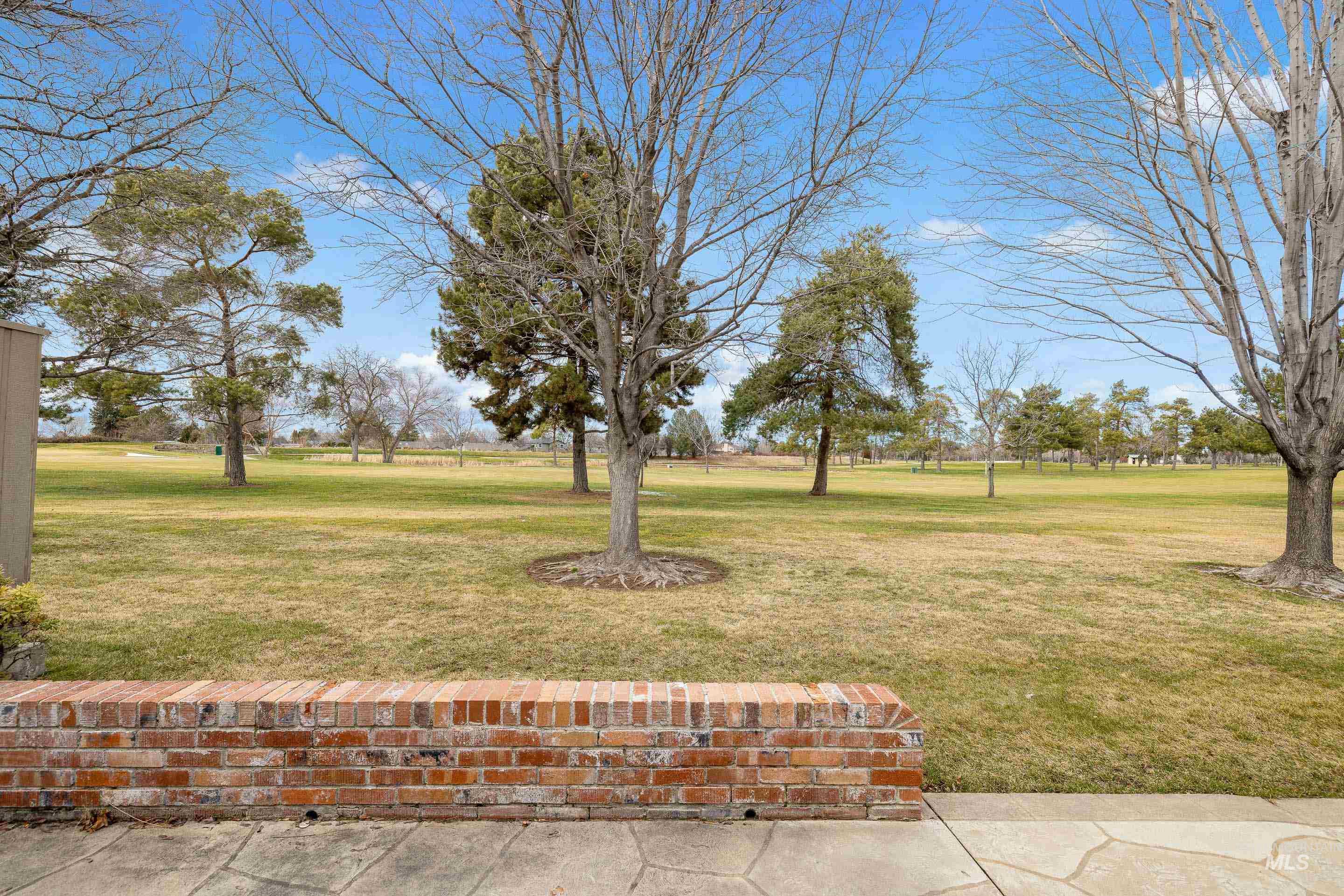 View of grassy yard with a patio area