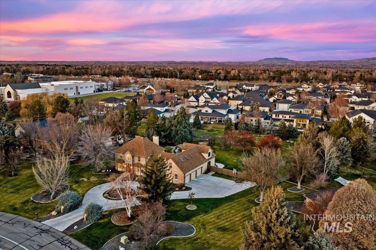 Aerial view at dusk of a residential view