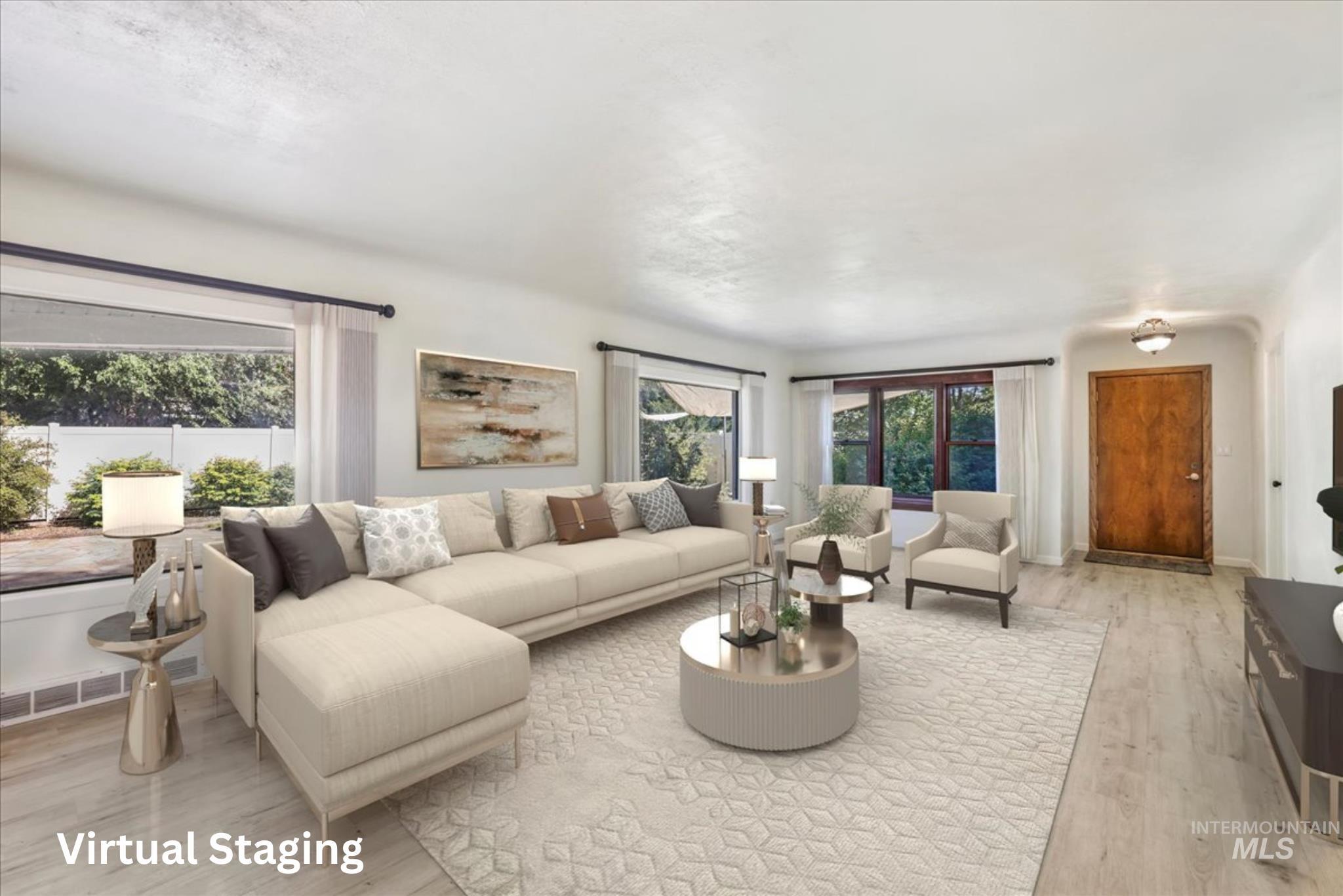 Living room featuring light wood-type flooring and baseboards